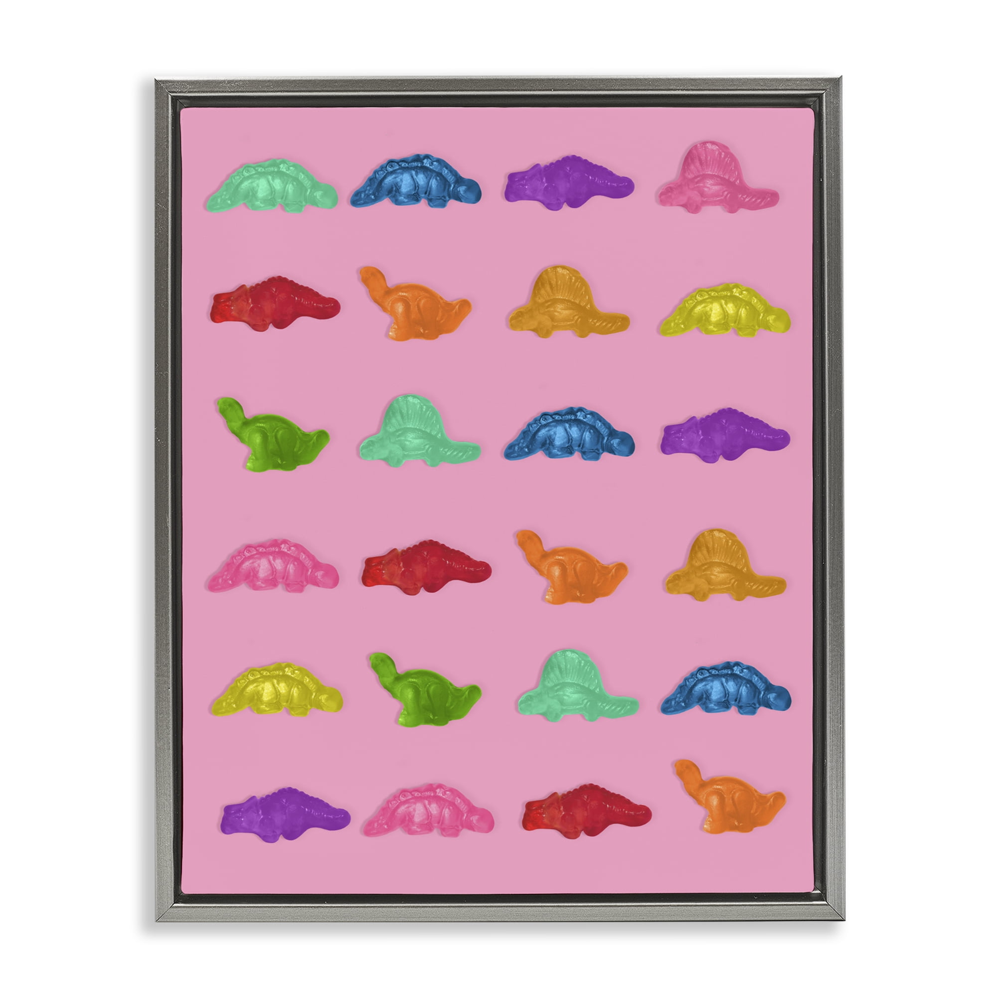Stupell Industries Dinosaur Gummies on Pink Gray Framed Floater Canvas Wall Art, design by LISH Creative