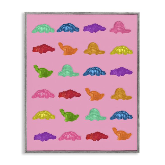Stupell Industries Dinosaur Gummies on Pink Gray Framed Giclee Art, design by LISH Creative