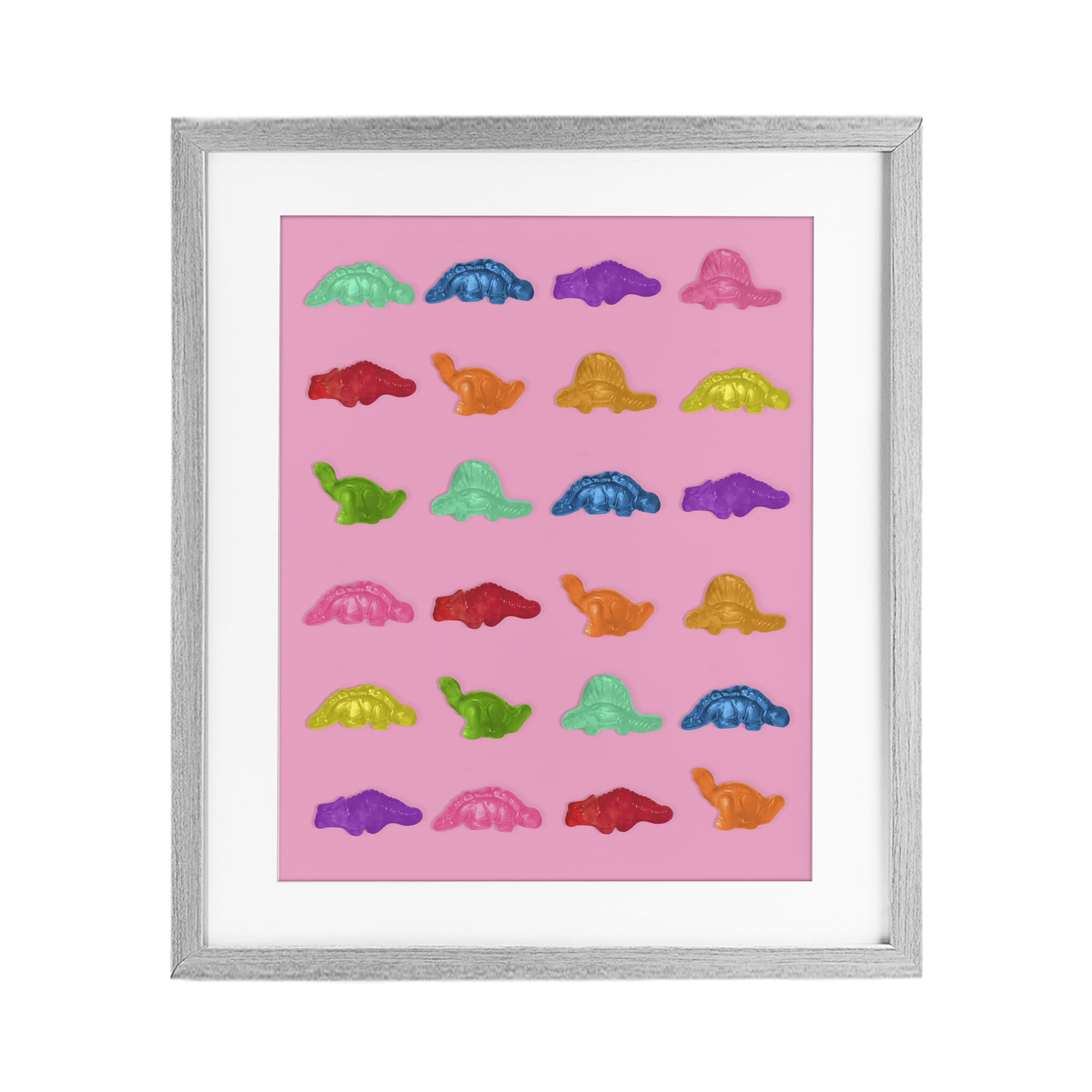 Stupell Industries Dinosaur Gummies on Pink Gray Framed Print Under Glass, design by LISH Creative