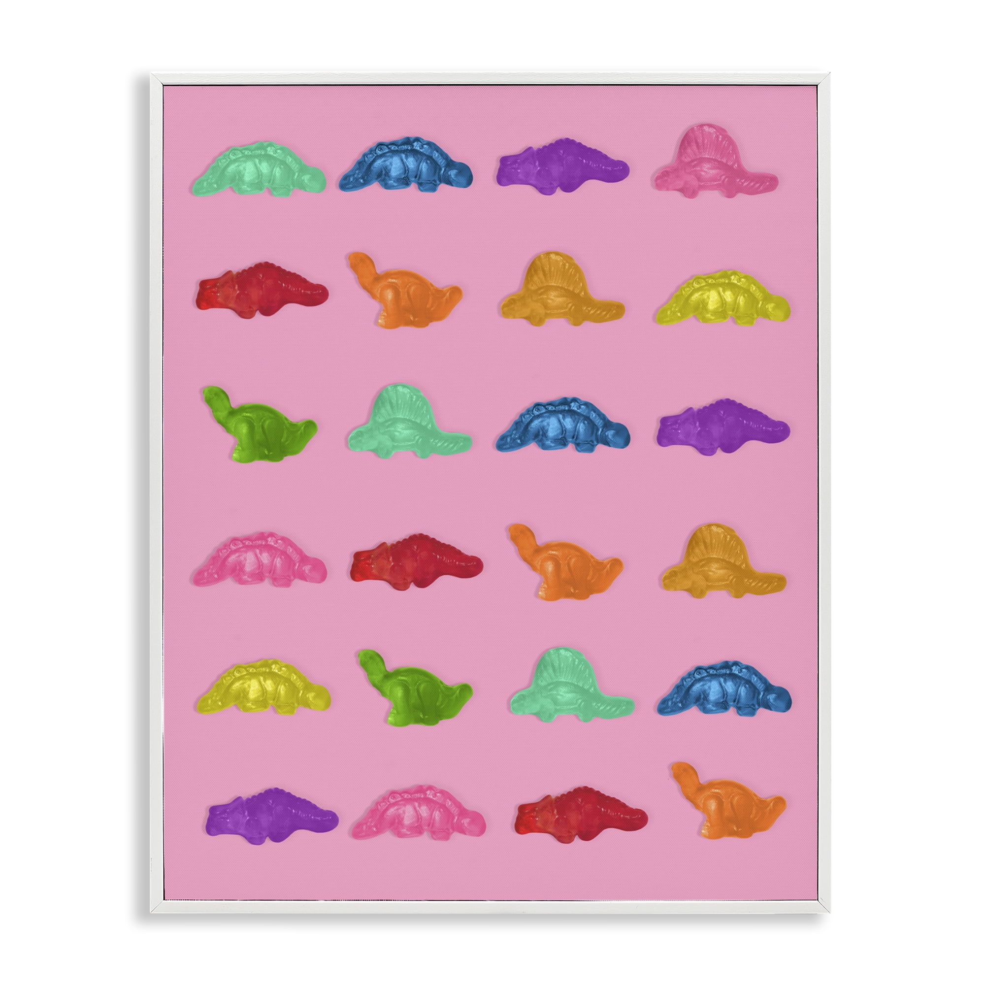 Stupell Industries Dinosaur Gummies on Pink White Framed Giclee Art, design by LISH Creative