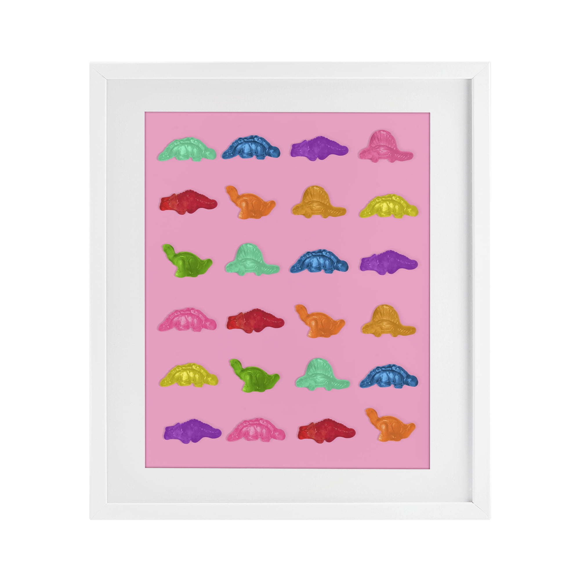 Stupell Industries Dinosaur Gummies on Pink White Framed Print Under Glass, design by LISH Creative