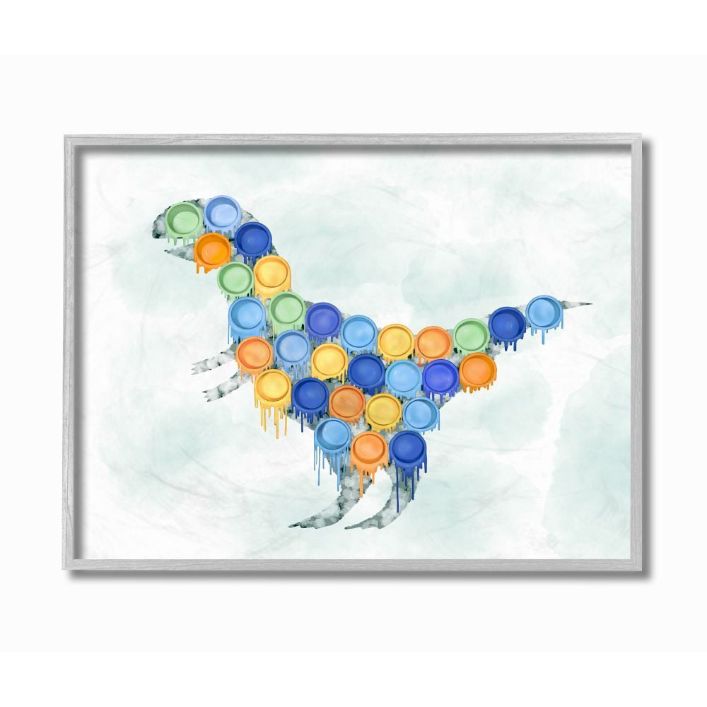 Stupell Industries Dinosaur Paint Cups Blue Orange Kids Design Framed Wall Art by Ziwei Li