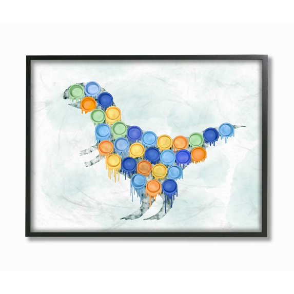Stupell Industries Dinosaur Paint Cups Blue Orange Kids Design Framed Wall Art by Ziwei Li