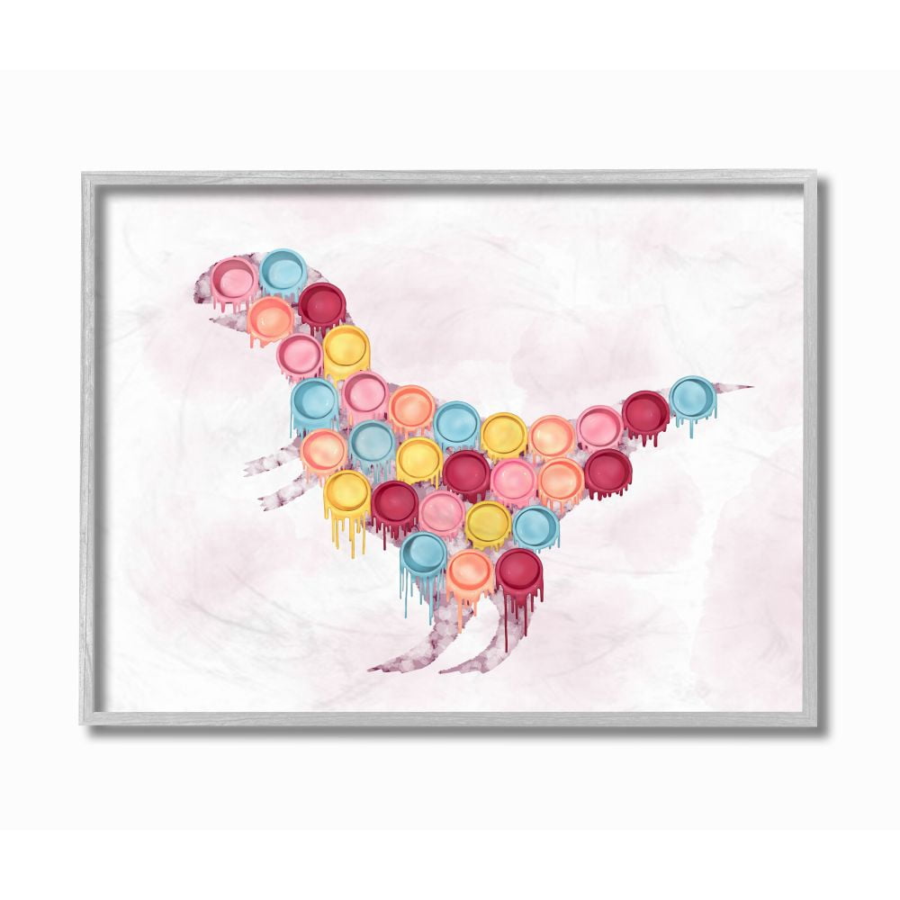 Stupell Industries Dinosaur Paint Cups Red Yellow Kids Design Framed Wall Art by Ziwei Li