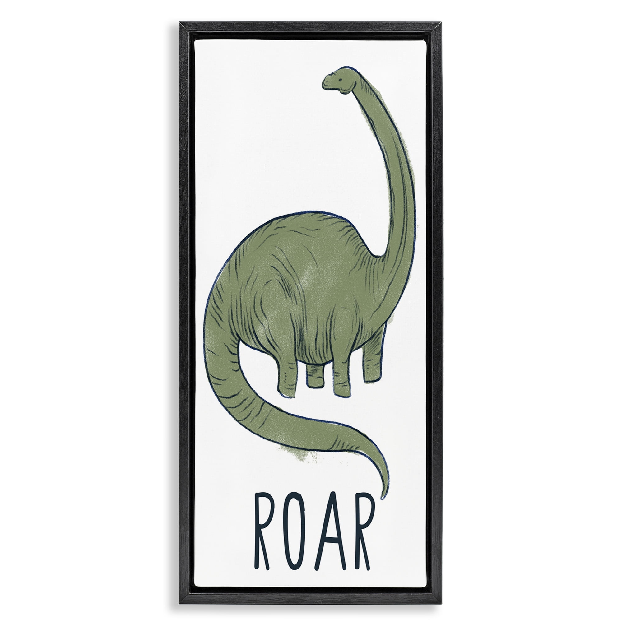 Stupell Industries Dinosaur Roar Brachiosaurus Animals & Insects Painting Black Floater Framed Canvas Art Print Wall Art, 11 x 25