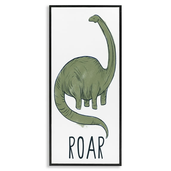 Stupell Industries Dinosaur Roar Brachiosaurus Animals & Insects Painting Black Framed Art Print Wall Art, 13 x 30