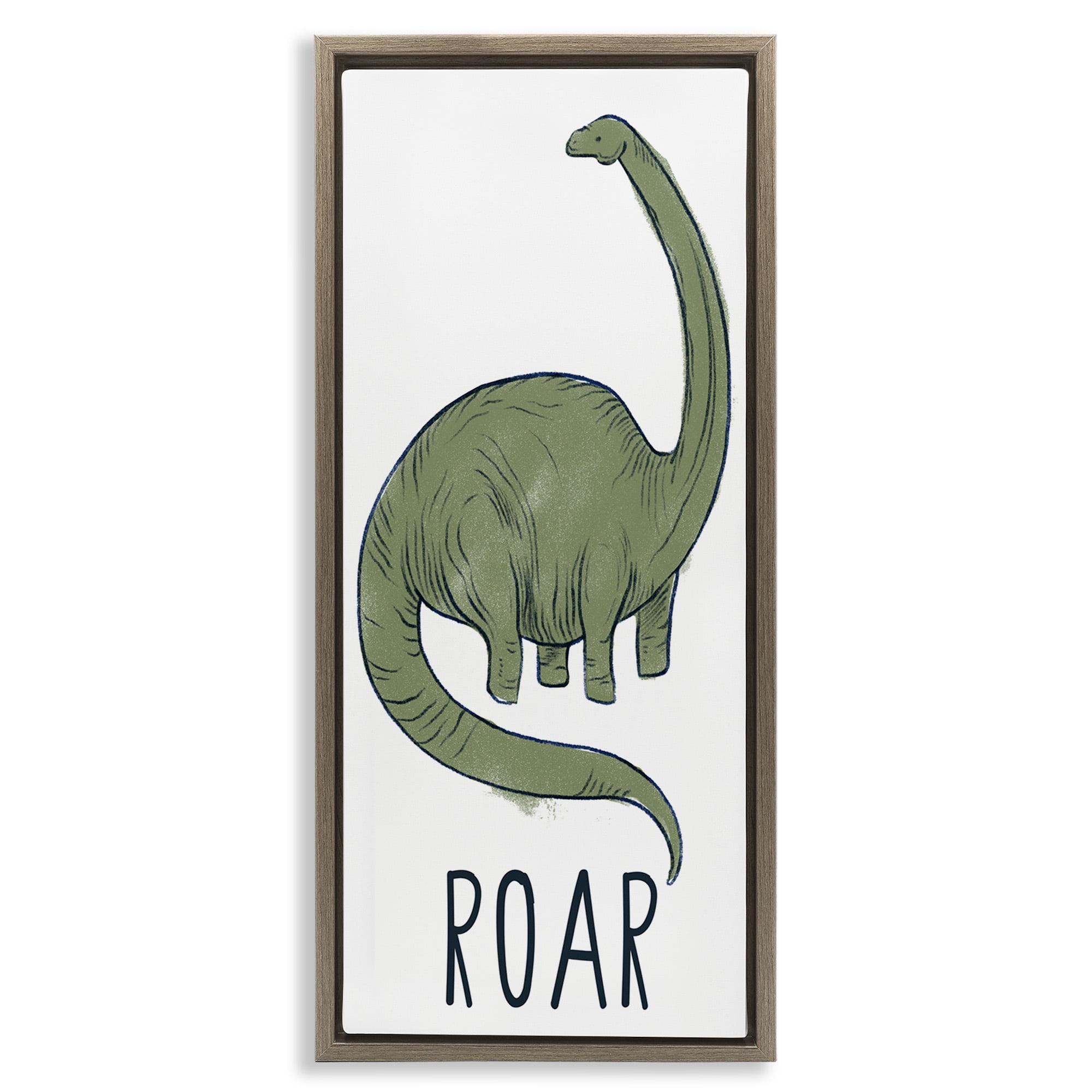 Stupell Industries Dinosaur Roar Brachiosaurus Animals & Insects Painting Brown Floater Framed Canvas Art Print Wall Art, 11 x 25