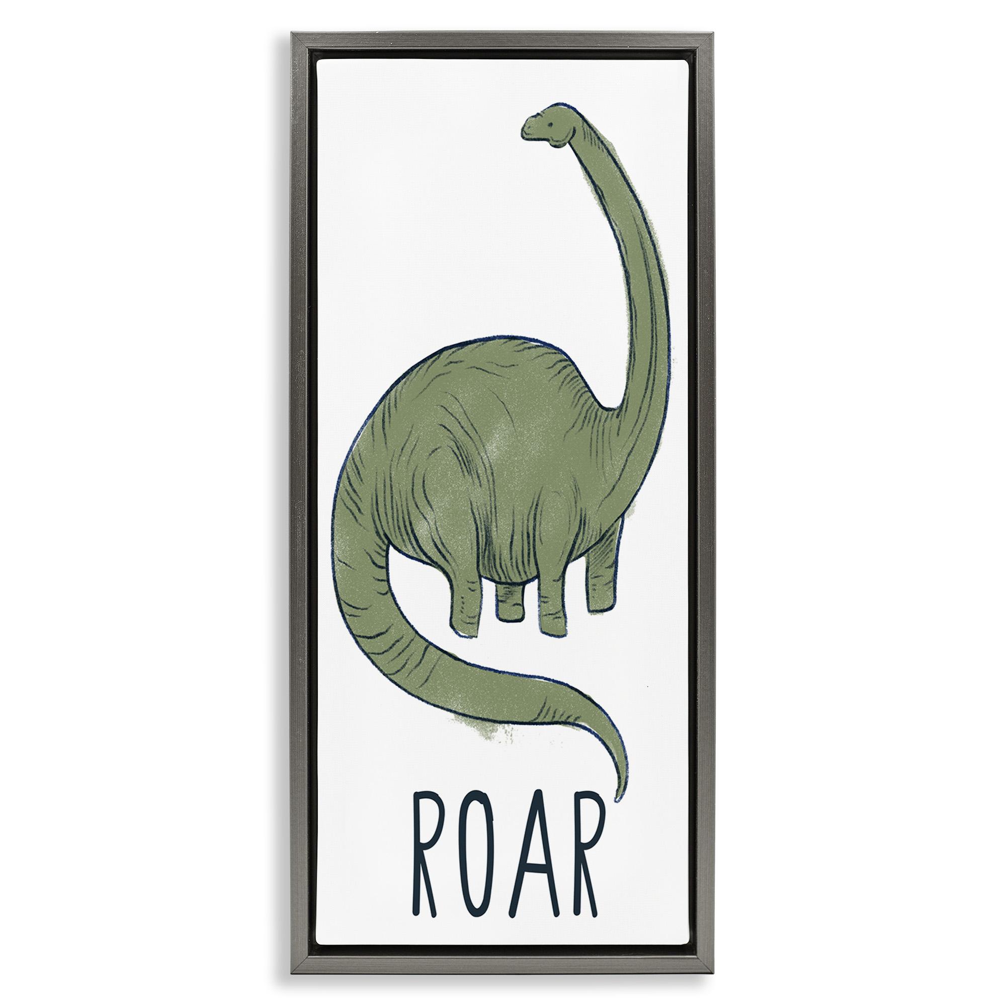 Stupell Industries Dinosaur Roar Brachiosaurus Animals & Insects Painting Gray Floater Framed Canvas Art Print Wall Art, 15 x 31