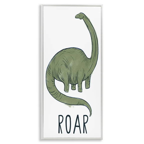 Stupell Industries Dinosaur Roar Brachiosaurus Animals & Insects Painting White Framed Art Print Wall Art, 13 x 30