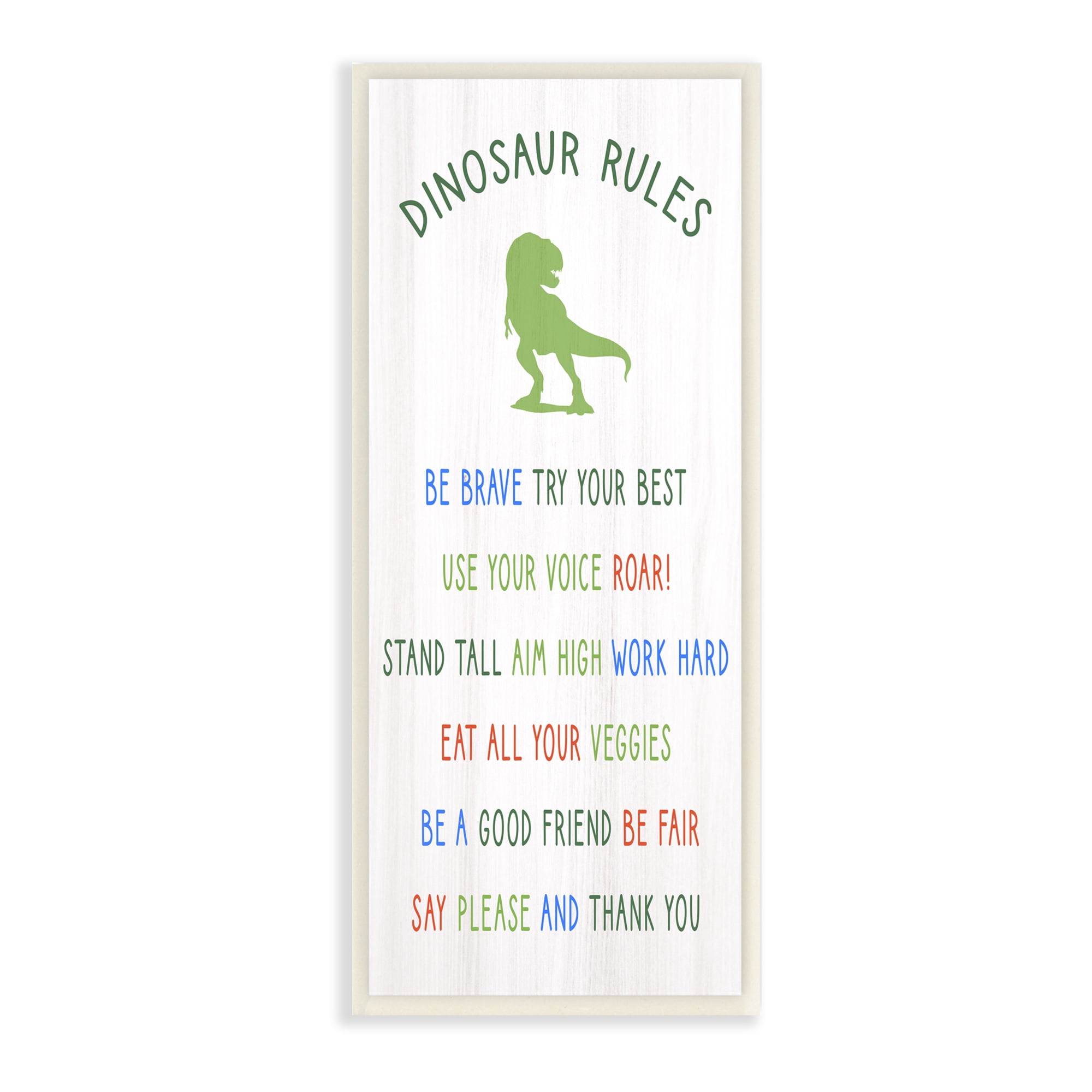 Stupell Industries Dinosaur Rules Listed Kids T-Rex Green Reptile Inspirational Painting Unframed Art Print Wall Art, 7 x 17