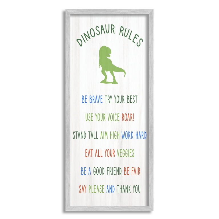 Stupell Industries Dinosaur Rules Listed Kids T-Rex Green Reptile 