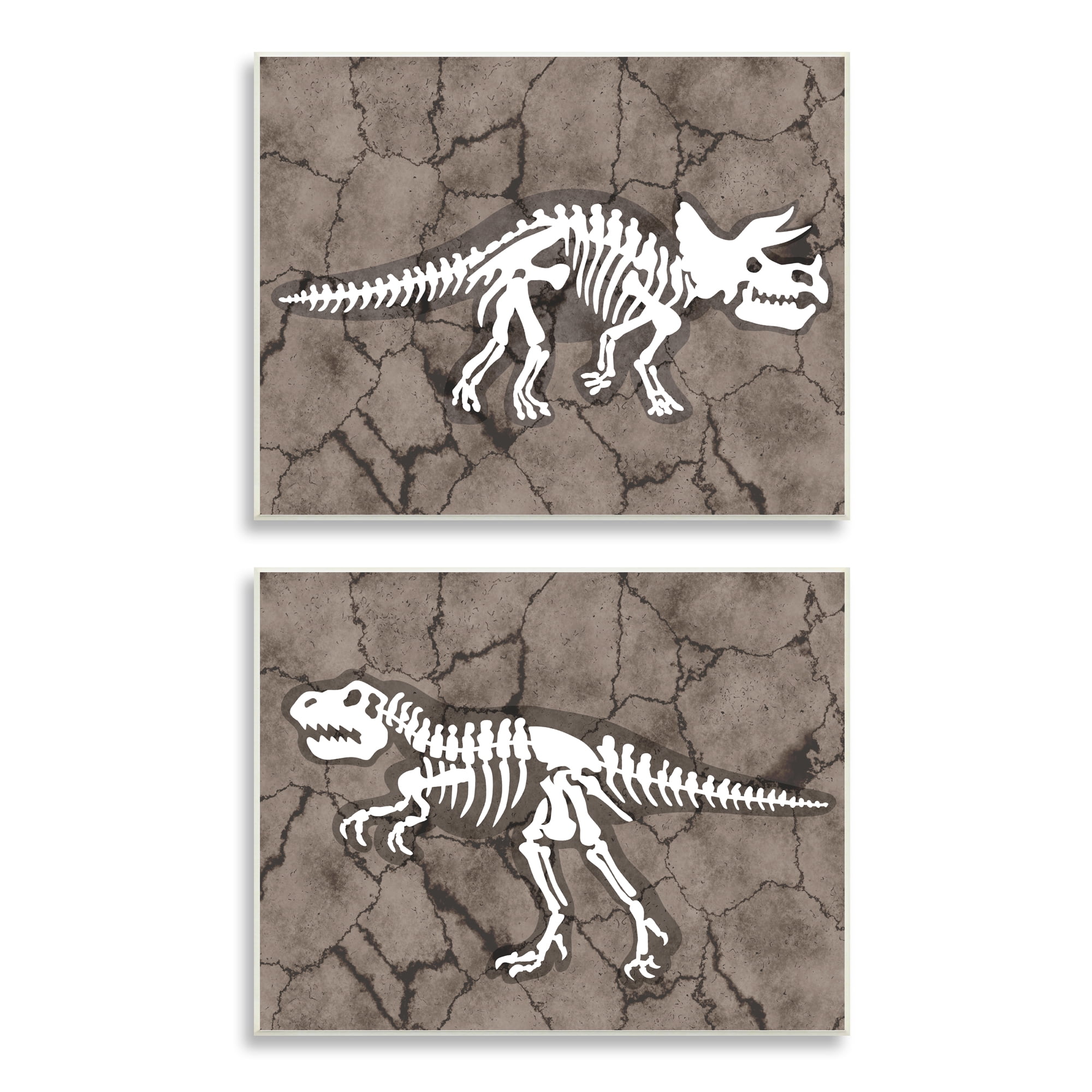 Stupell Industries Dinosaur Skeleton Artifacts Cracked Earth Pattern,2pc, each 10 x 15,Designed by Daphne Polselli
