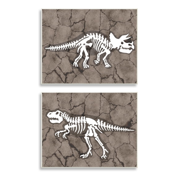 Stupell Industries Dinosaur Skeleton Artifacts Cracked Earth Pattern,2pc, each 13 x 19,Designed by Daphne Polselli