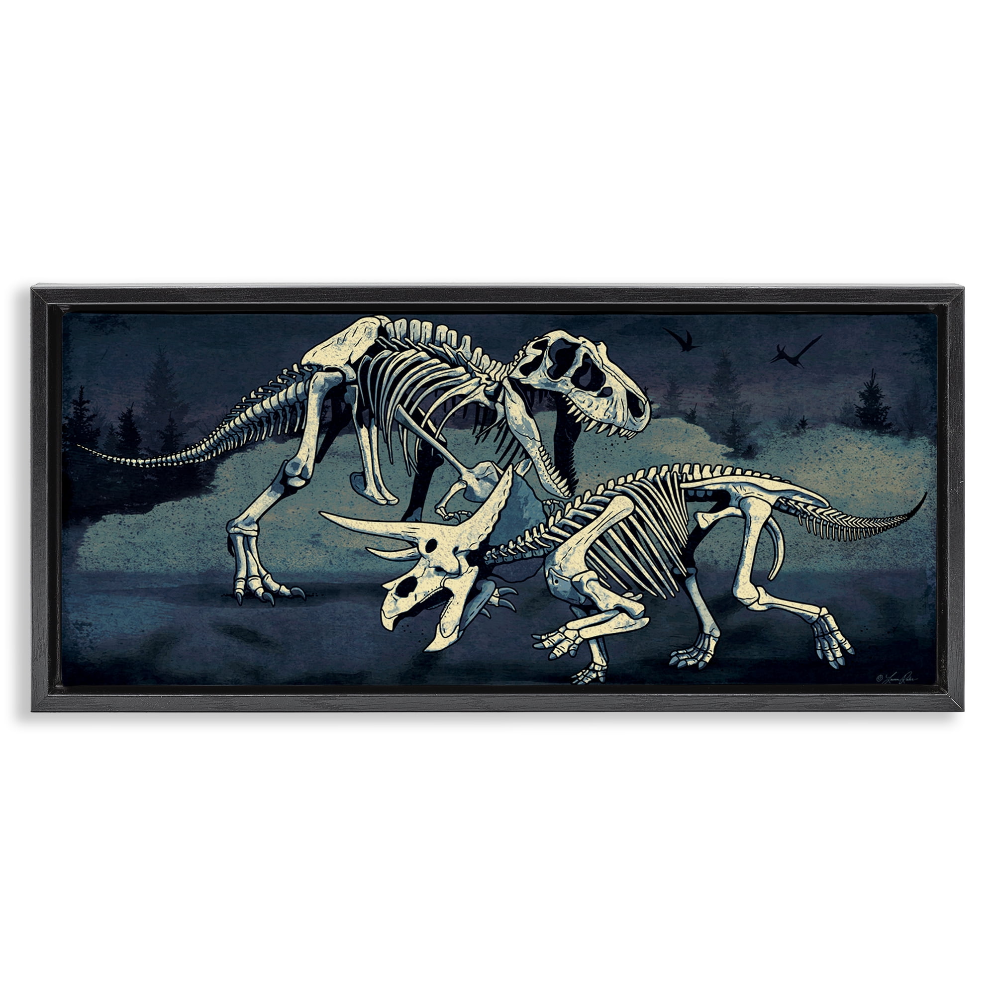 Stupell Industries Dinosaur Skeletons Duo Animals Painting Black Floater Framed Canvas Art Print Wall Art, 31 x 14