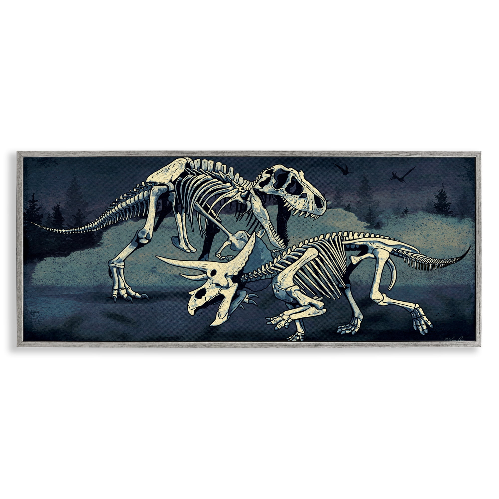 Stupell Industries Dinosaur Skeletons Duo Animals Painting Gray Framed Art Print Wall Art, 24 x 10