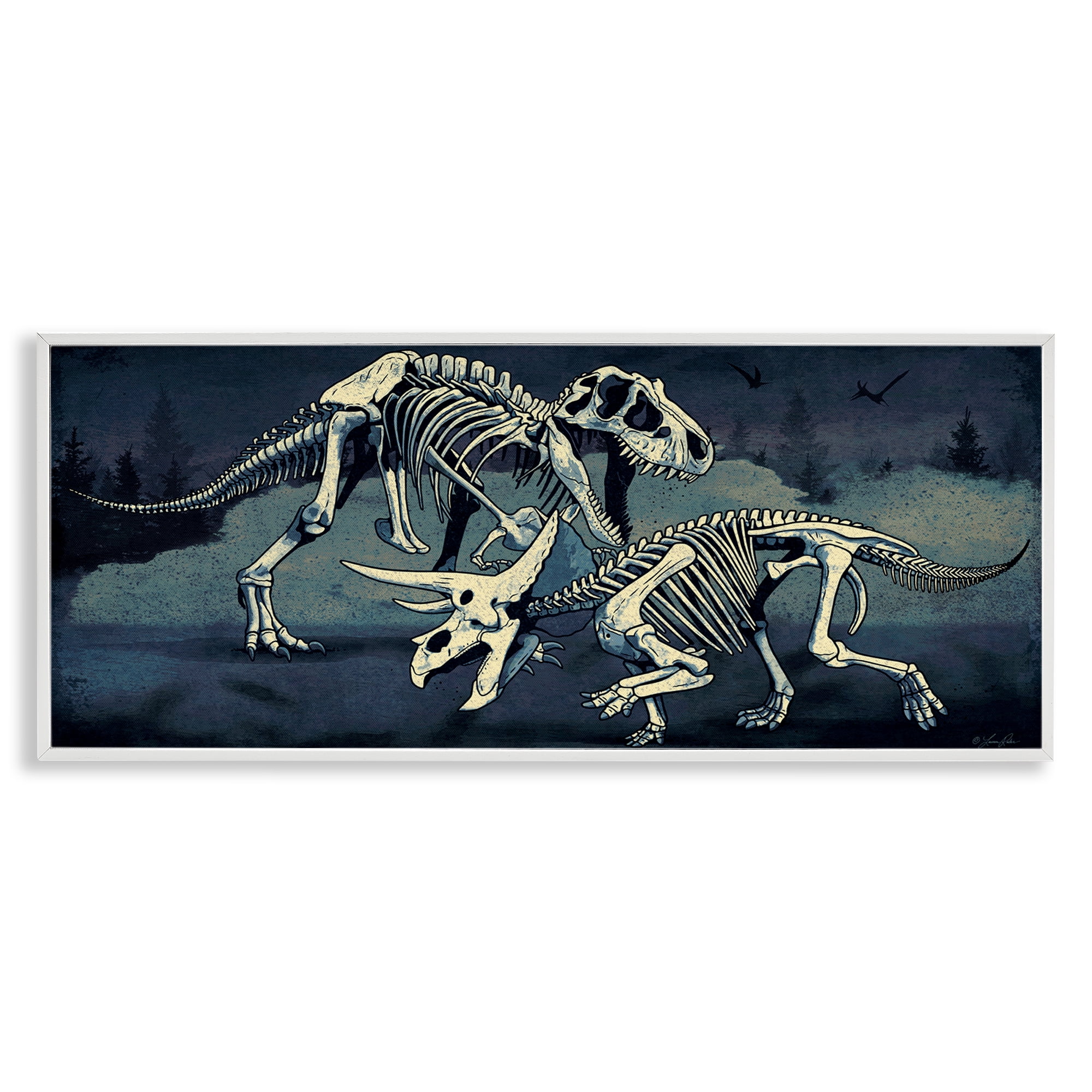 Stupell Industries Dinosaur Skeletons Duo Animals Painting White Framed Art Print Wall Art, 24 x 10