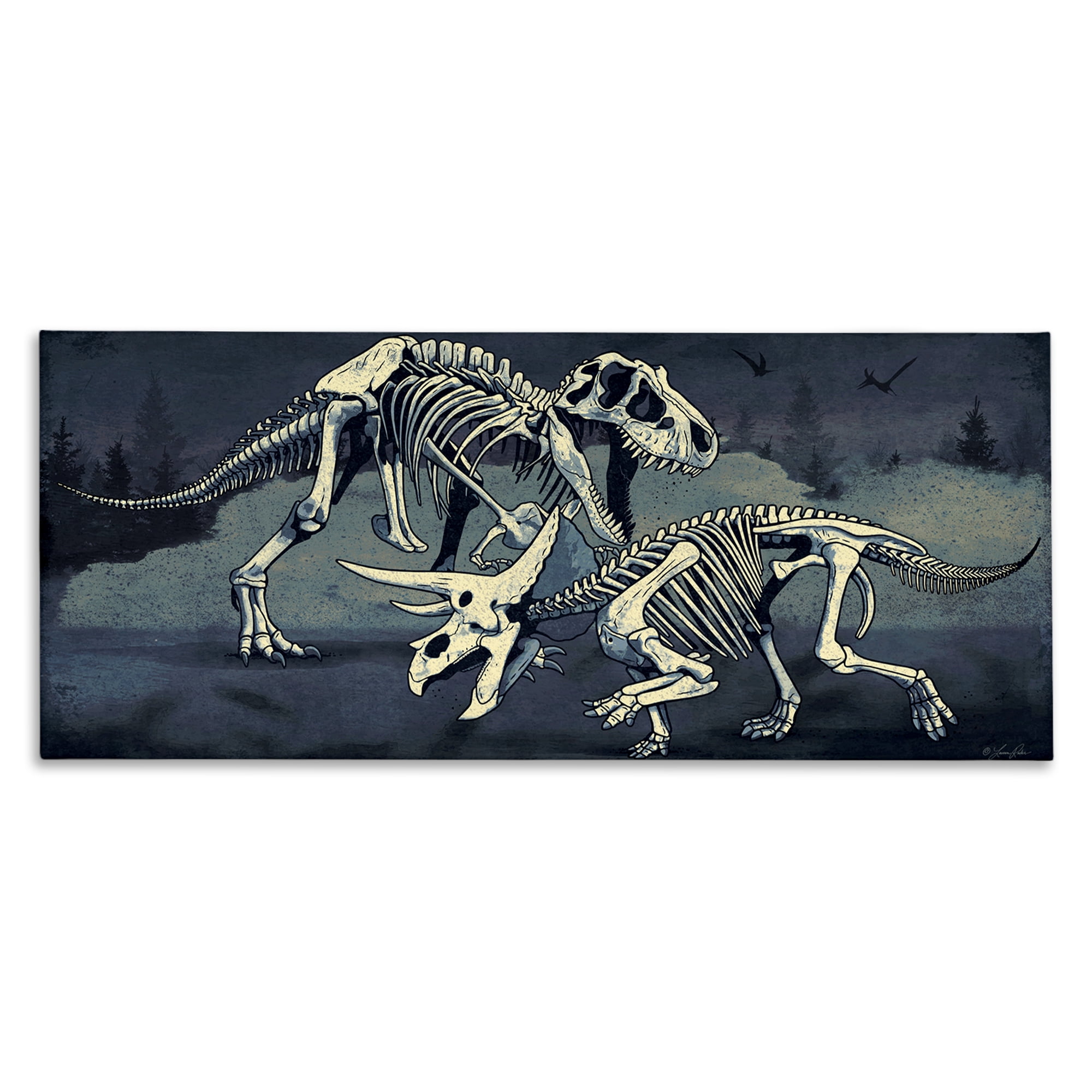 Stupell Industries Dinosaur Skeletons Duo Animals Painting Wrapped Canvas Art Print Wall Art, 48 x 20