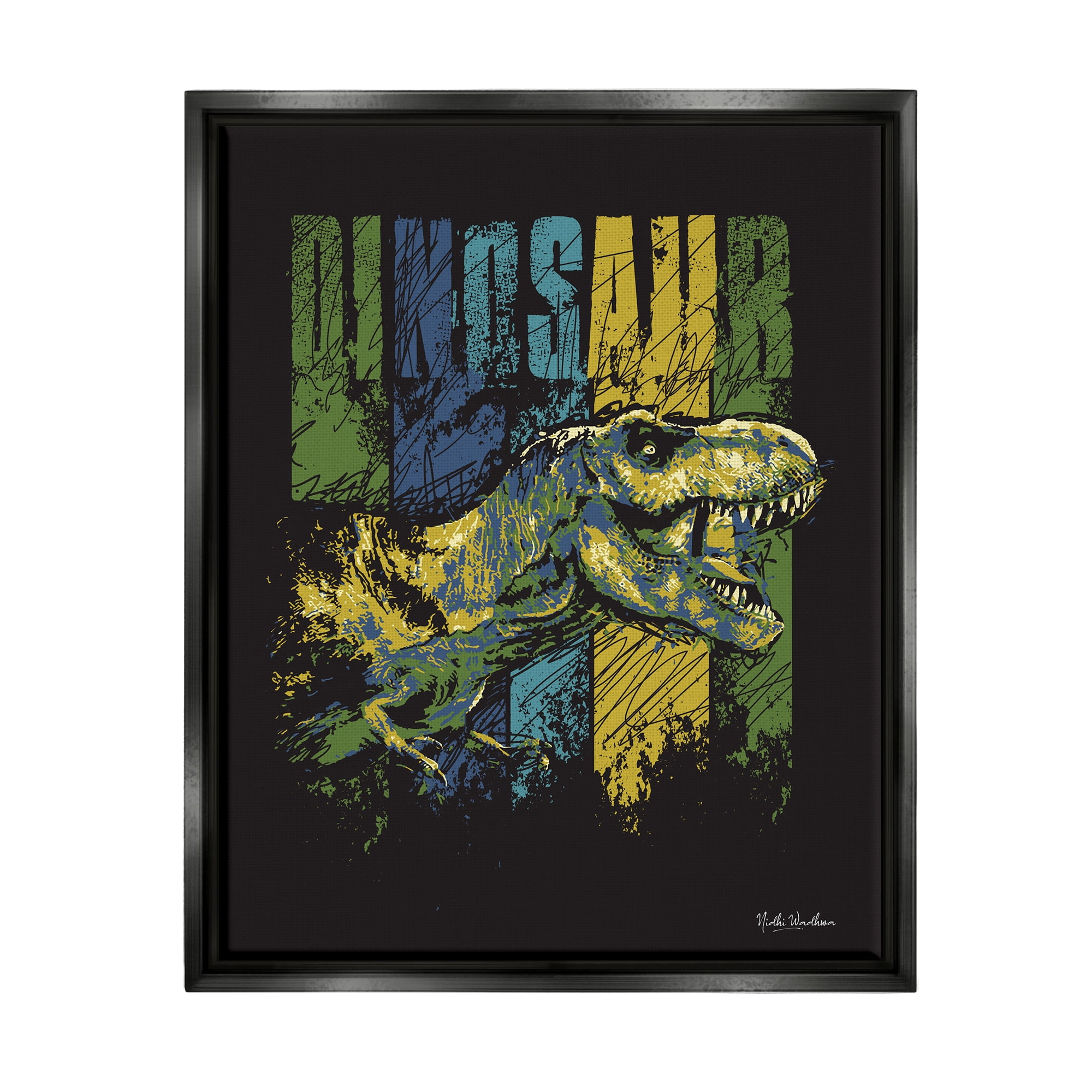 Stupell Industries Dinosaur T-Rex Illustration Animals & Insects Painting Black Floater Framed Art Print Wall Art, 17 x 21