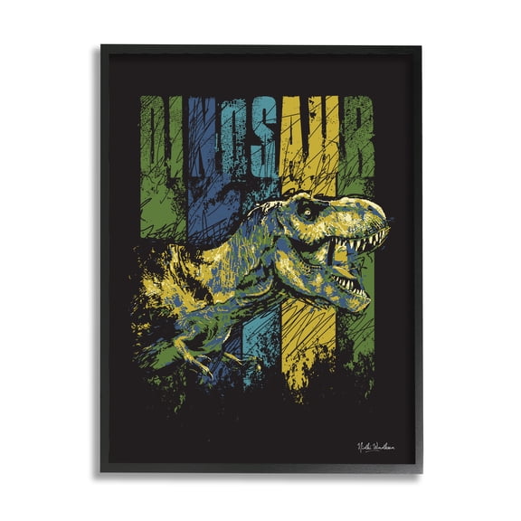 Stupell Industries Dinosaur T-Rex Illustration Animals & Insects Painting Black Framed Art Print Wall Art, 11 x 14