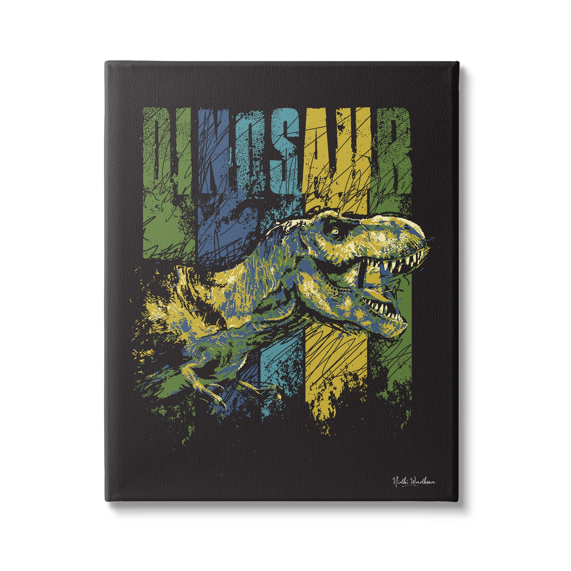 Stupell Industries Dinosaur T-Rex Illustration Animals & Insects Painting Gallery Wrapped Canvas Print Wall Art, 36 x 48