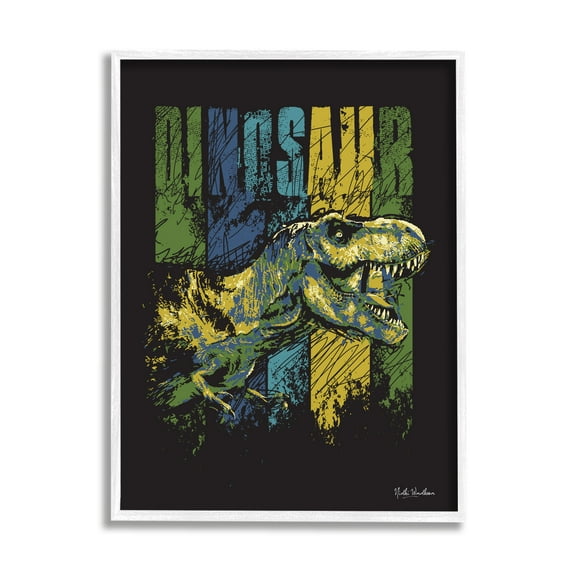 Stupell Industries Dinosaur T-Rex Illustration Animals & Insects Painting White Framed Art Print Wall Art, 11 x 14
