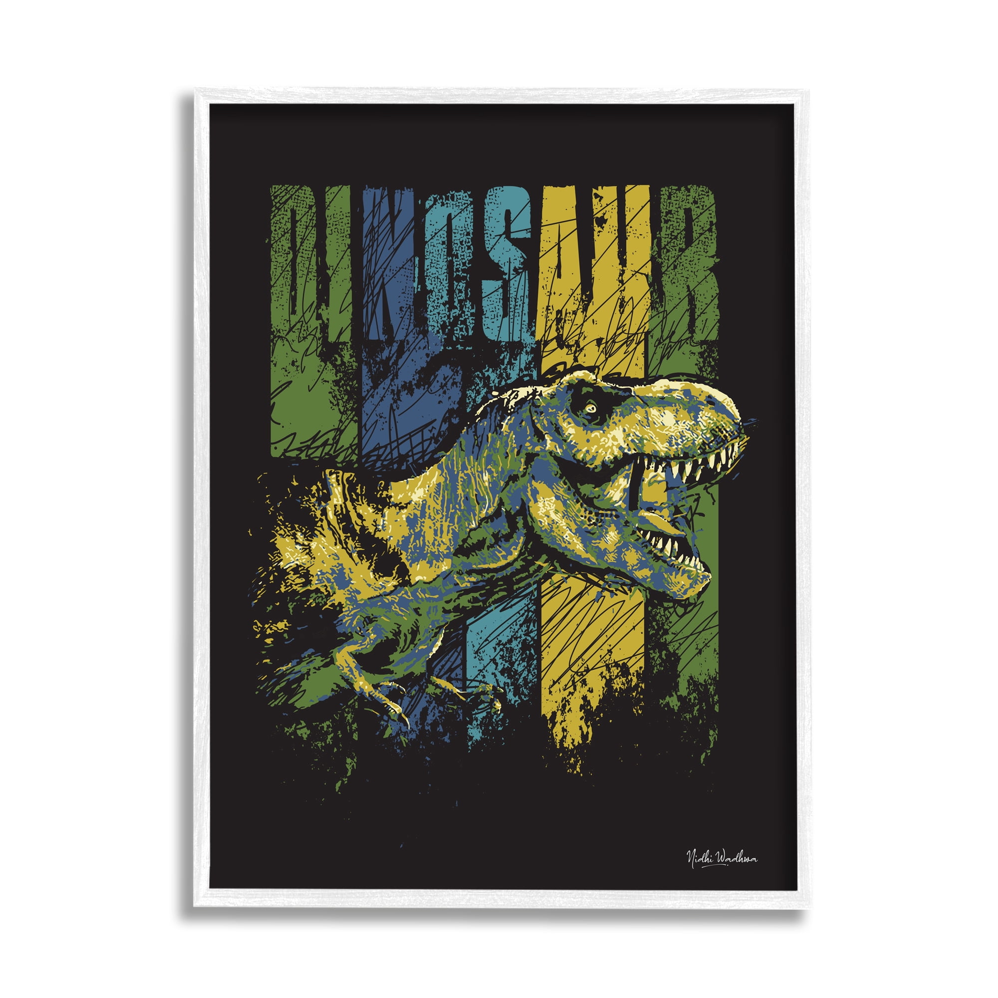 Stupell Industries Dinosaur T-Rex Illustration Animals & Insects Painting White Framed Art Print Wall Art, 16 x 20