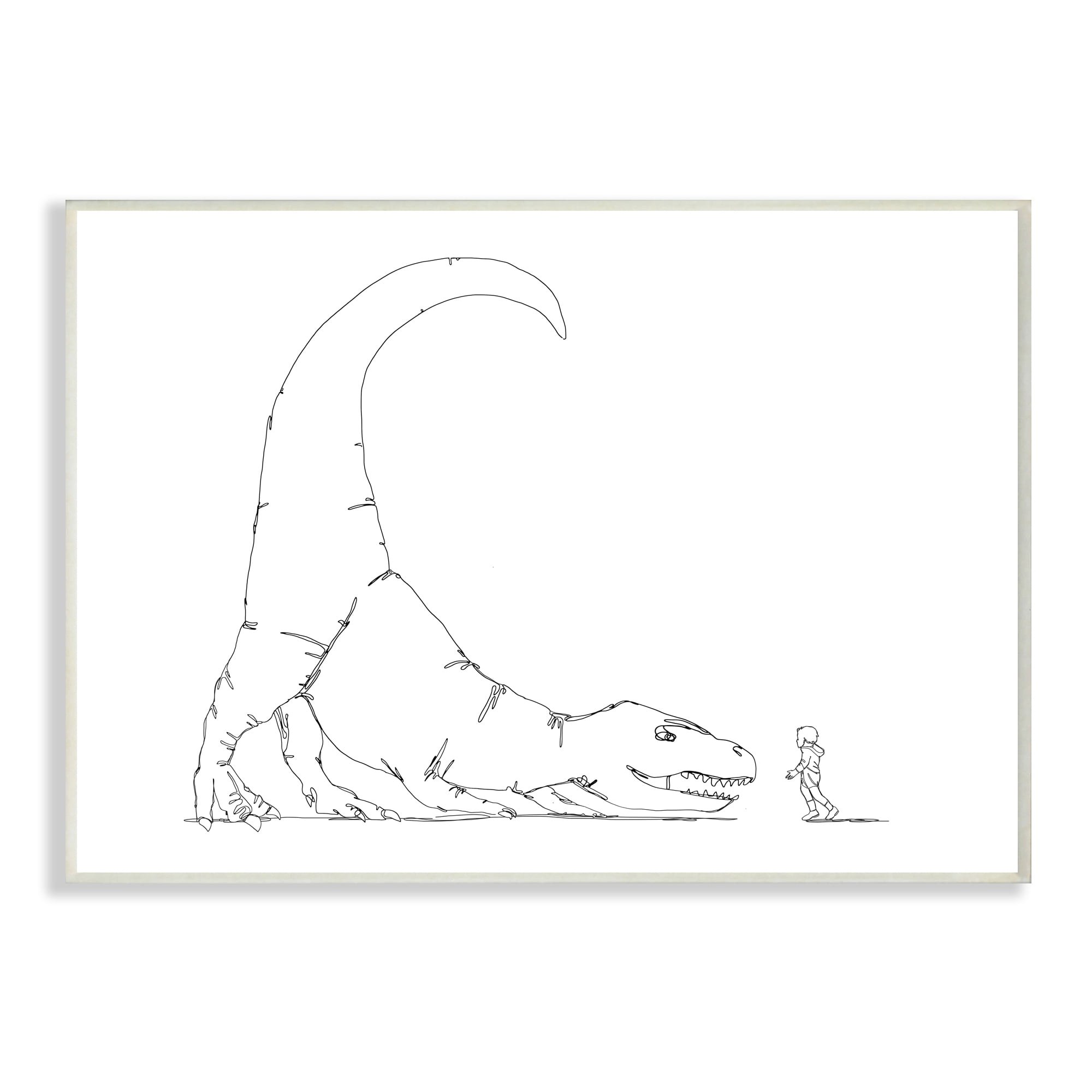 Stupell Industries Dinosaur T-Rex and Boy Line Drawing Minimal Animals & Insects Painting Unframed Art Print Wall Art, 13 x 19