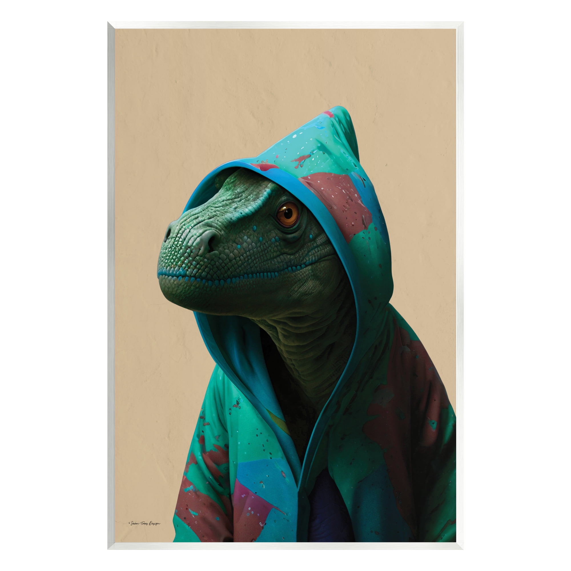 Stupell Industries Dinosaur in Stylish Hoodie Animals & Insects Painting Unframed Art Print Wall Art, 13 x 19