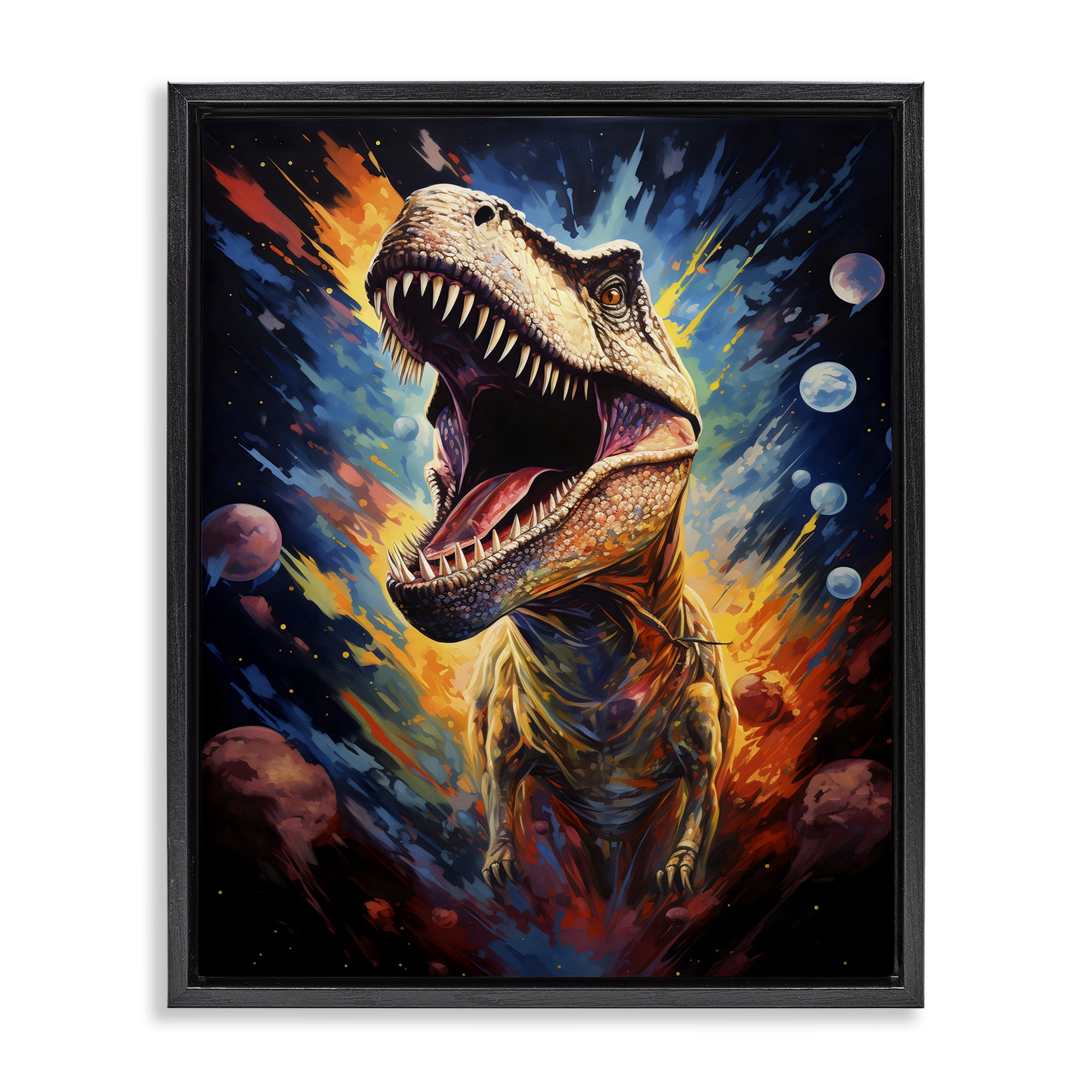 Stupell Industries Dinosaur with Planets Black Framed Floater Canvas Wall Art, design by Creative Studio
