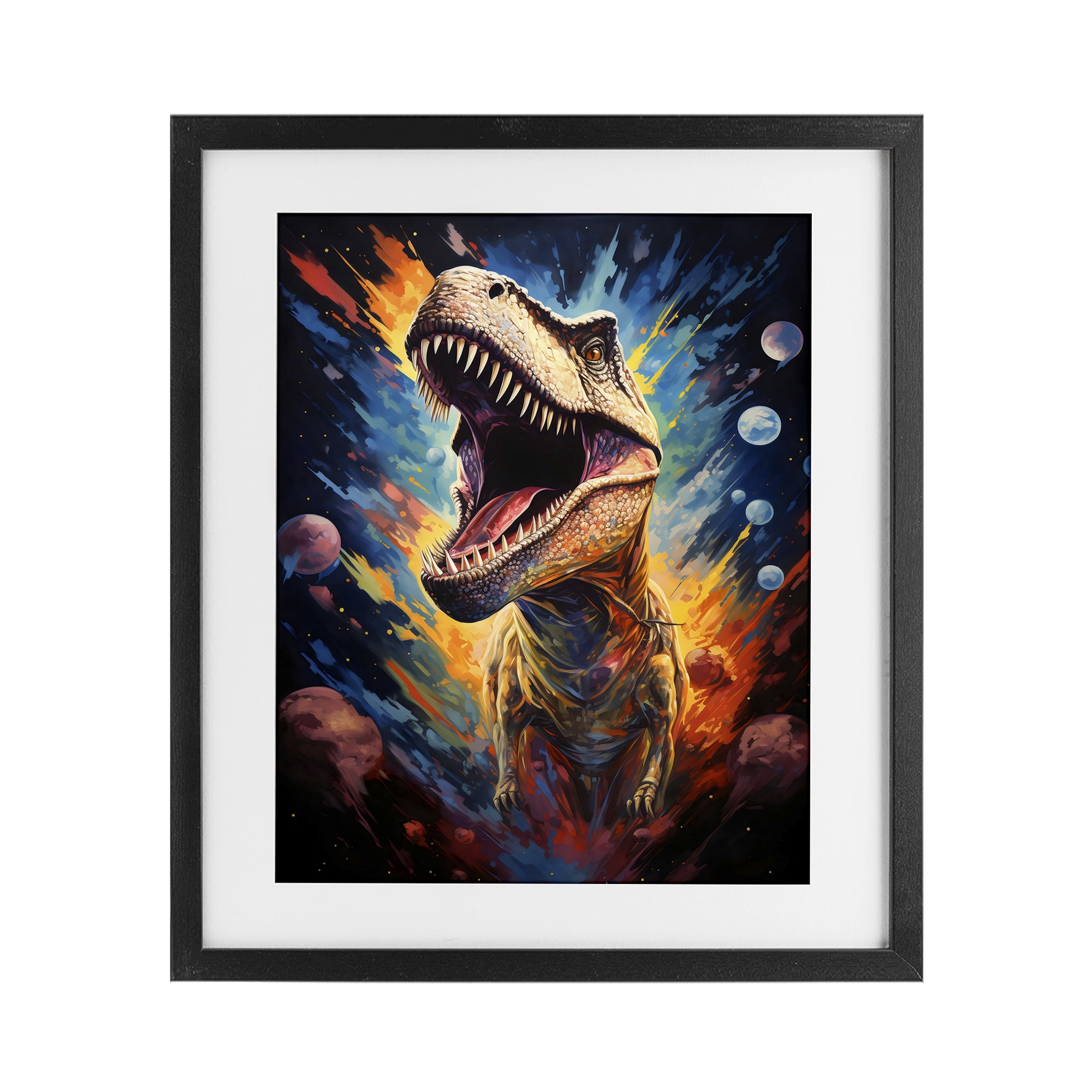 Stupell Industries Dinosaur with Planets Black Framed Print Under Glass, design by Creative Studio