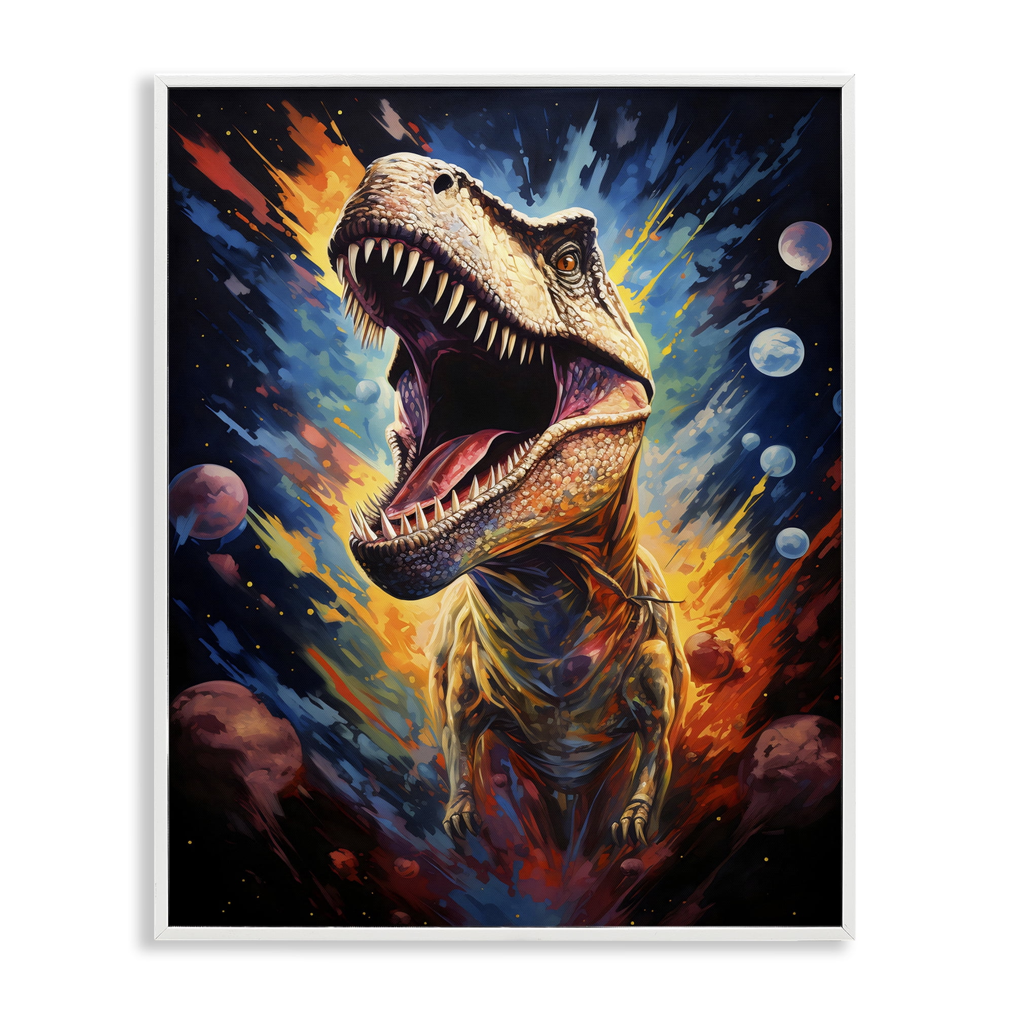 Stupell Industries Dinosaur with Planets White Framed Giclee Art, design by Creative Studio