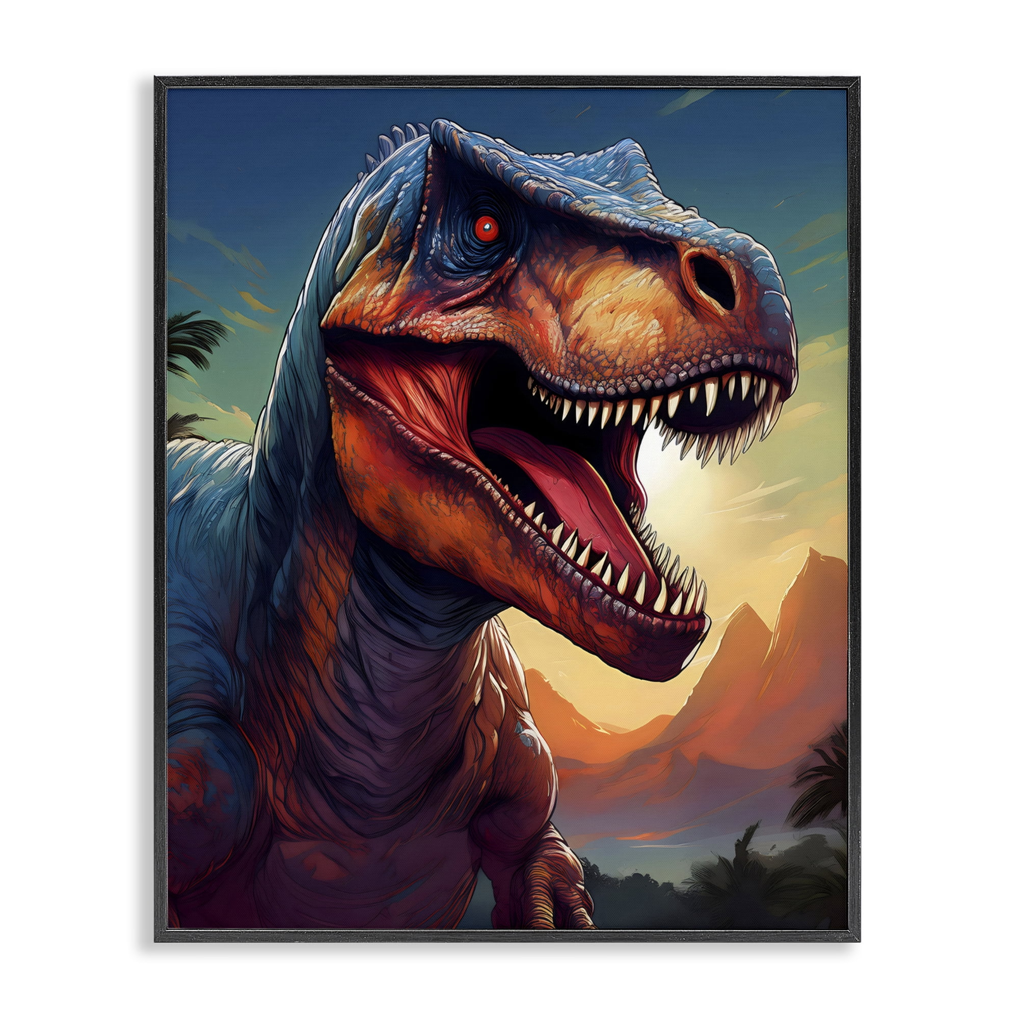 Stupell Industries Dinosaur with Sunset Landscape Black Framed Giclee Art, design by Creative Studio