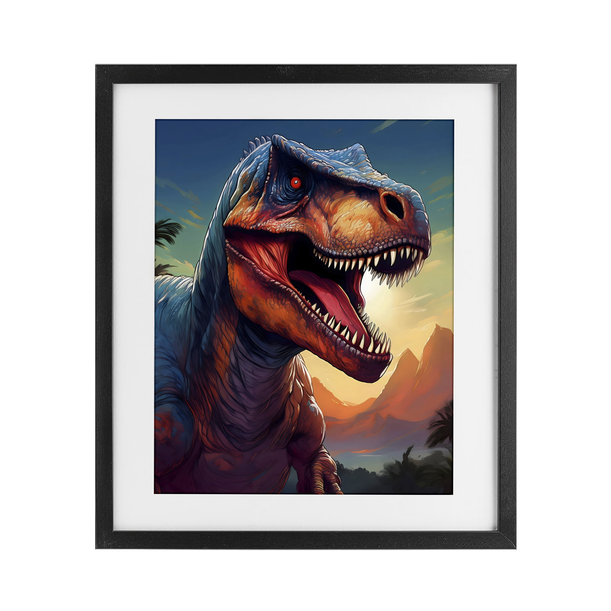 Stupell Industries Dinosaur with Sunset Landscape Black Framed Print Under Glass, design by Creative Studio