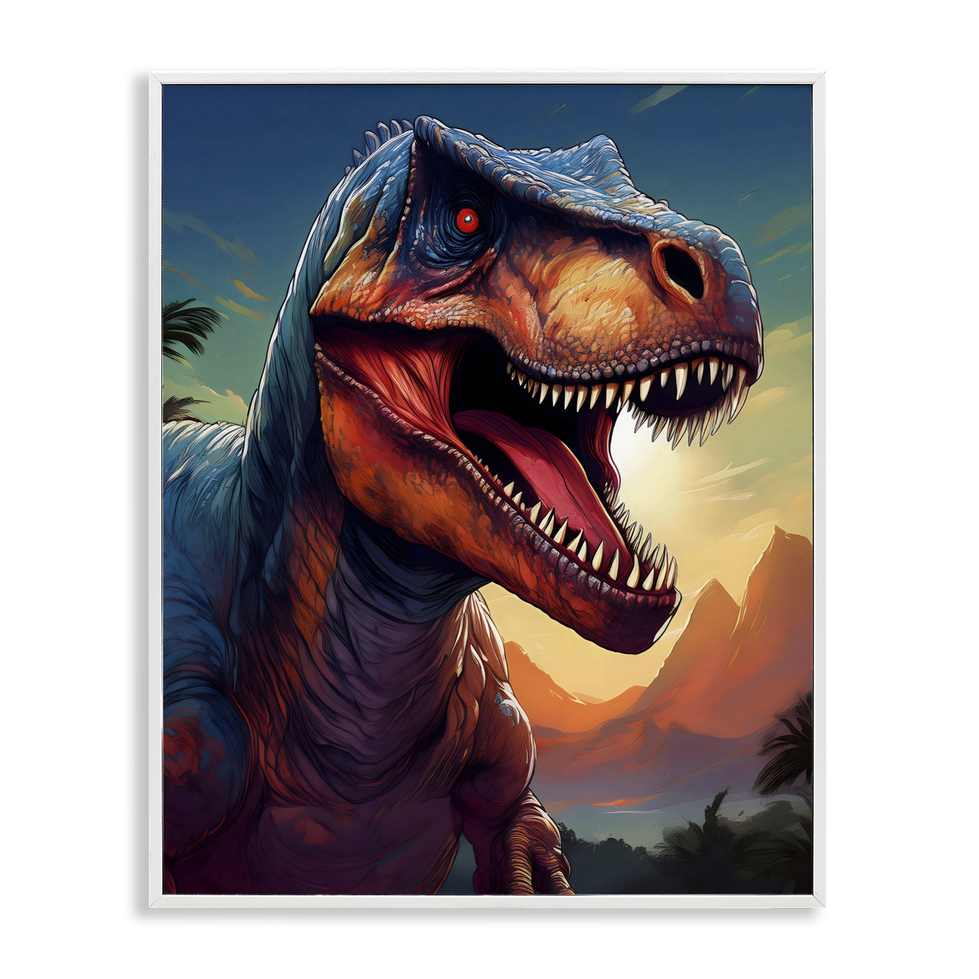 Stupell Industries Dinosaur with Sunset Landscape White Framed Giclee Art, design by Creative Studio