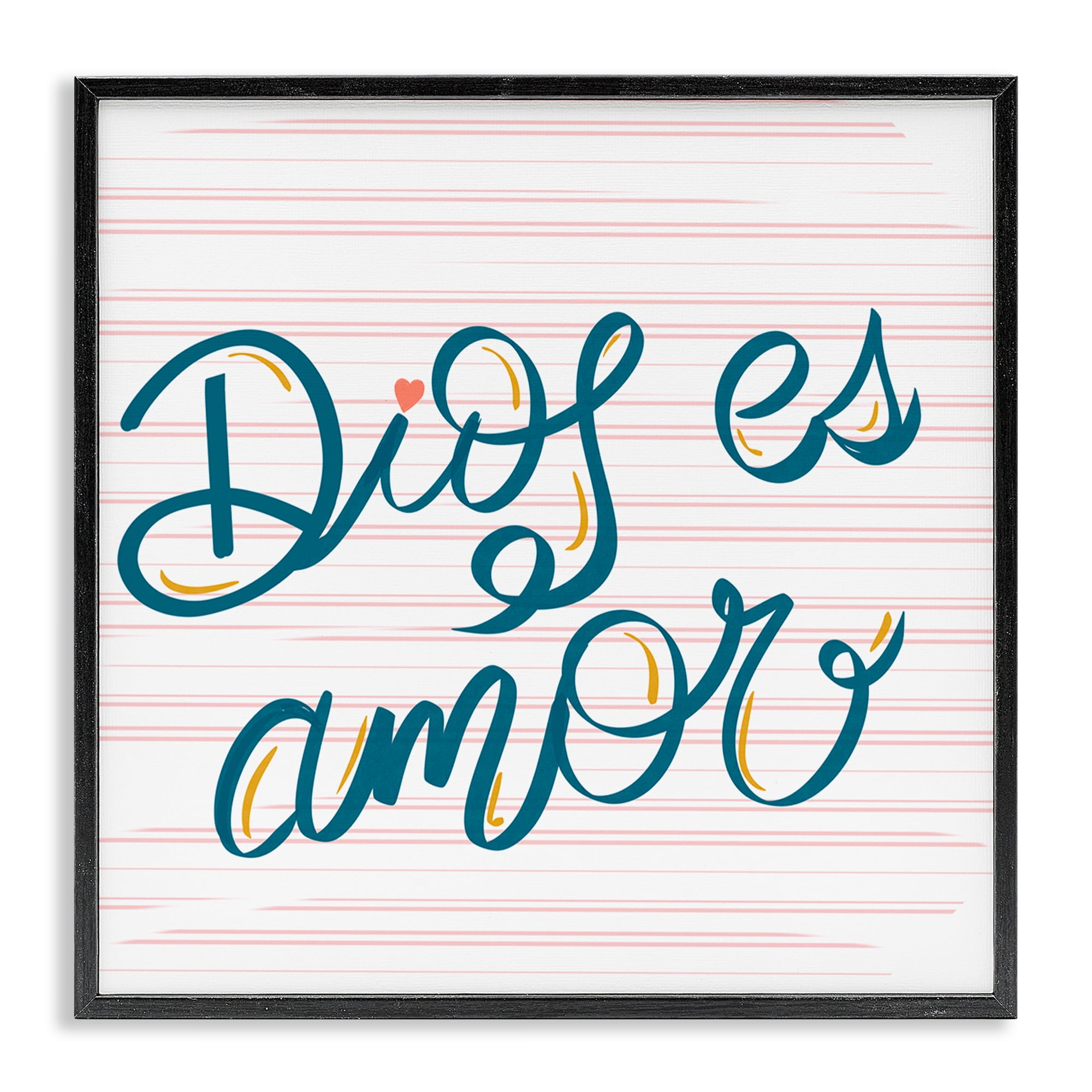Stupell Industries Dios es Amor Inspirador Religious Quotes and Sayings Painting Black Framed Art Print Wall Art, 17 x 17