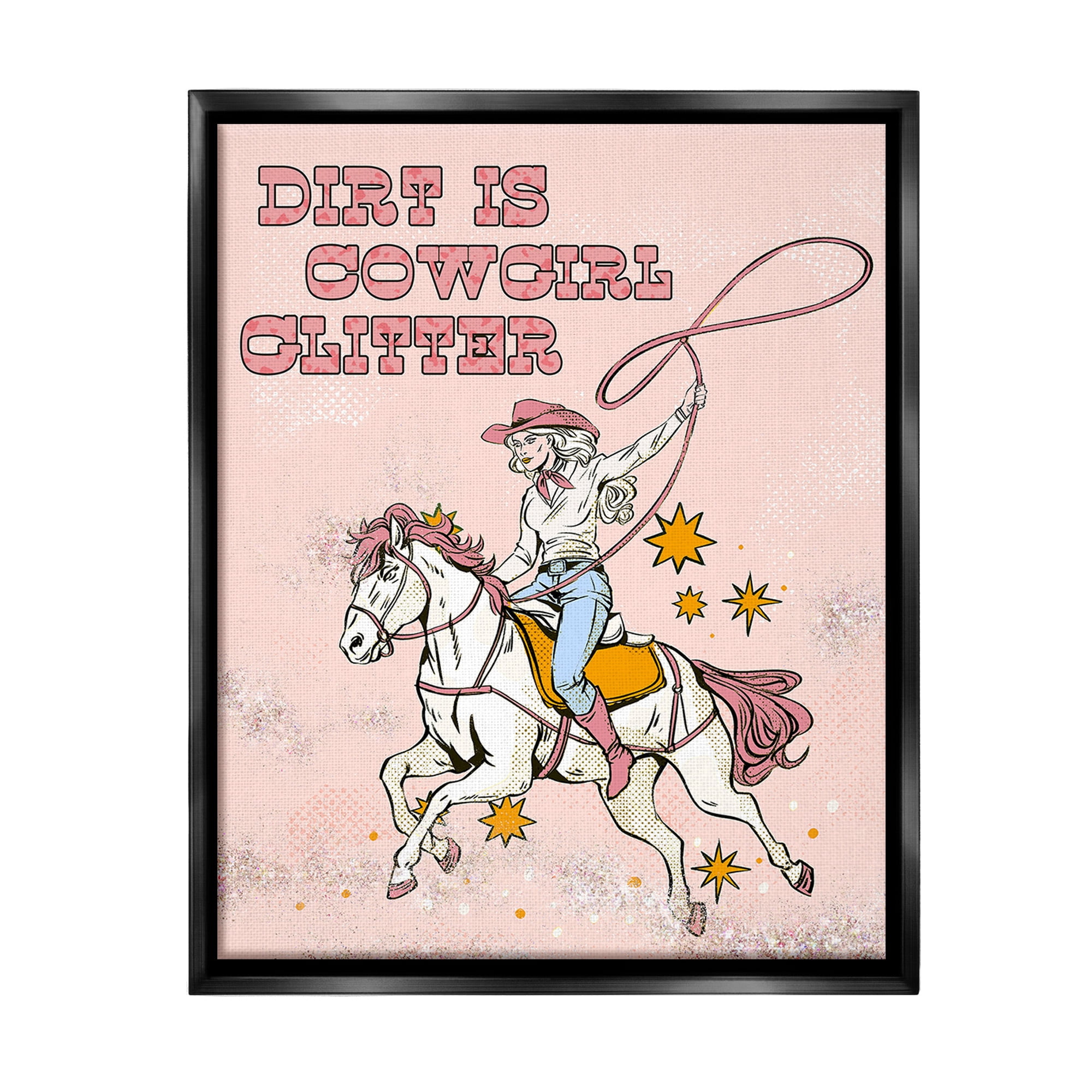 Stupell Industries Dirt Is Cowgirl Glitter Animals & Insects Painting Black Floater Framed Canvas Art Print Wall Art, 25 x 31