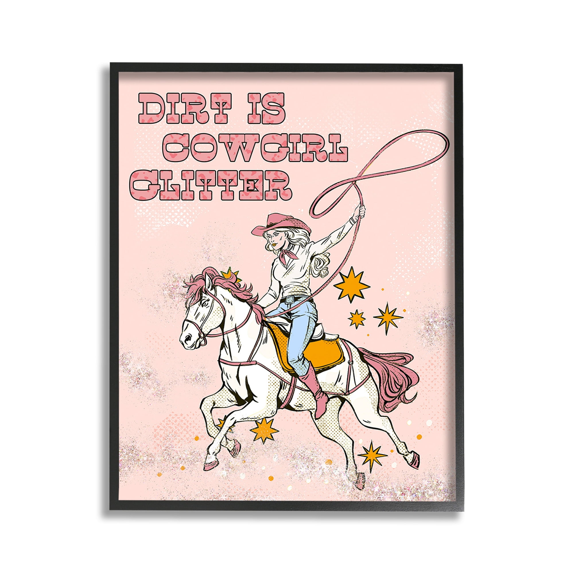 Stupell Industries Dirt Is Cowgirl Glitter Animals & Insects Painting Black Framed Art Print Wall Art, 11 x 14