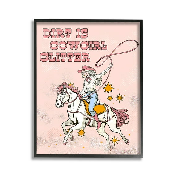 Stupell Industries Dirt Is Cowgirl Glitter Animals & Insects Painting Black Framed Art Print Wall Art, 11 x 14