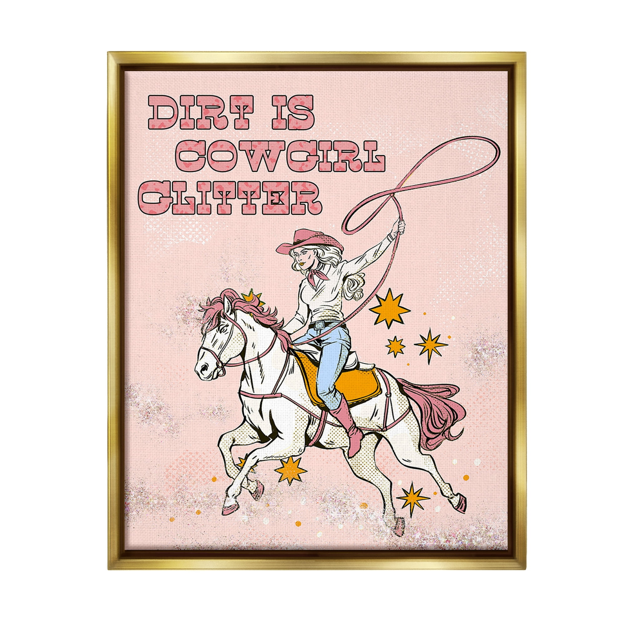 Stupell Industries Dirt Is Cowgirl Glitter Animals & Insects Painting Gold Floater Framed Canvas Art Print Wall Art, 25 x 31