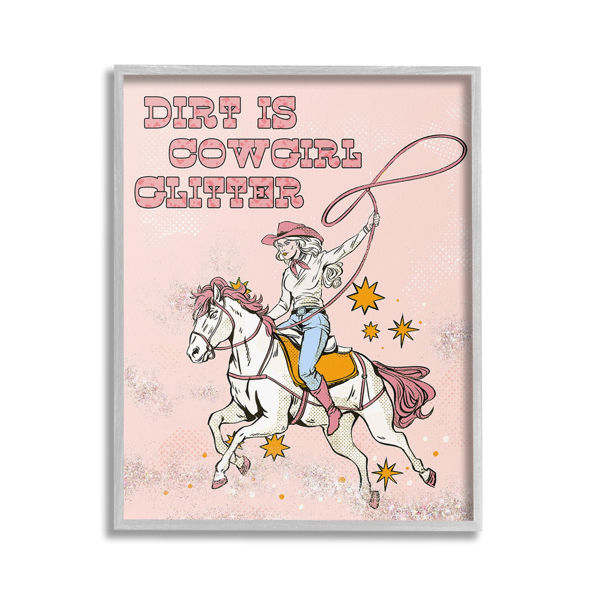 Stupell Industries Dirt Is Cowgirl Glitter Animals & Insects Painting Gray Framed Art Print Wall Art, 24 x 30