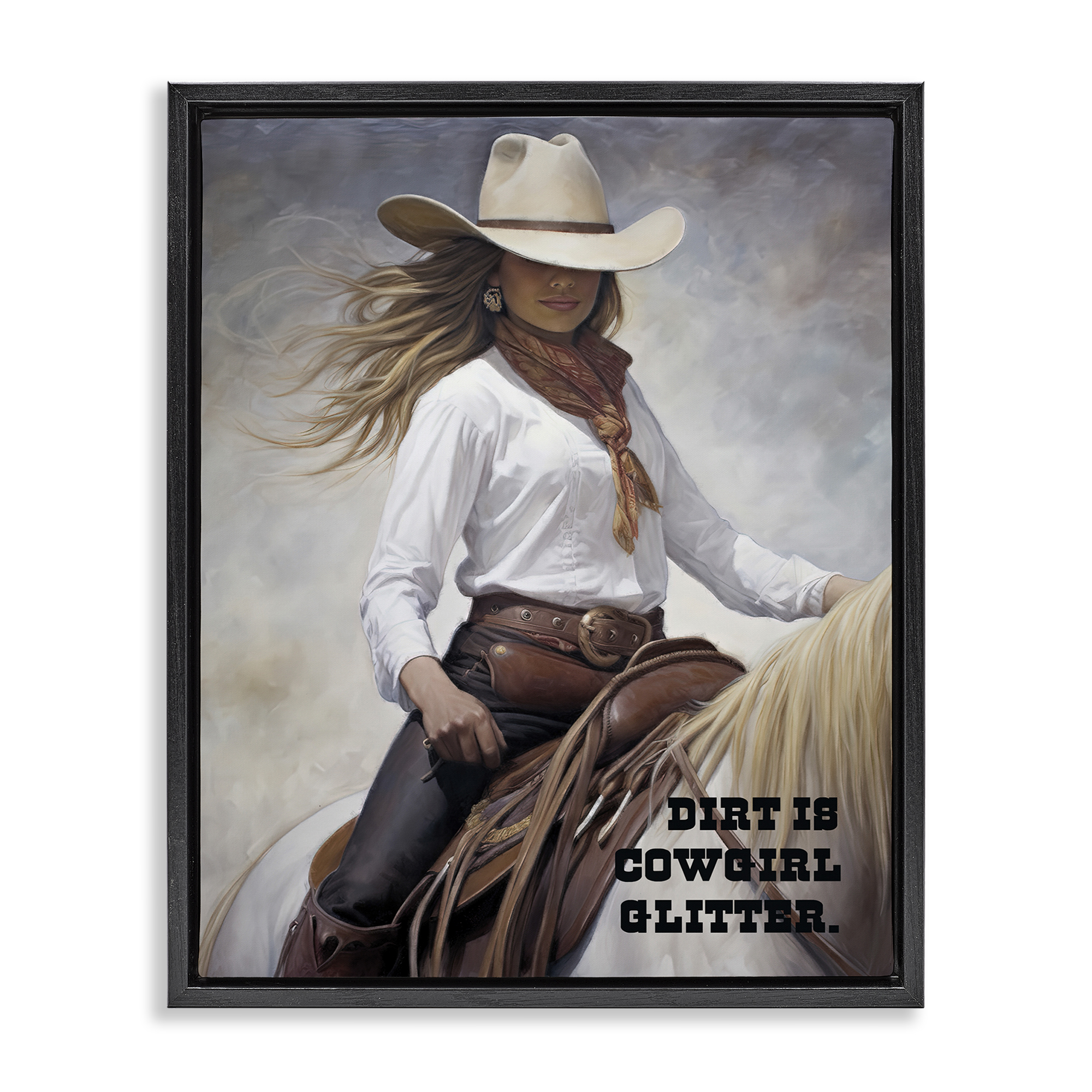 Stupell Industries Dirt Is Cowgirl Glitter People Painting Black Floater Framed Canvas Art Print Wall Art, 25 x 31