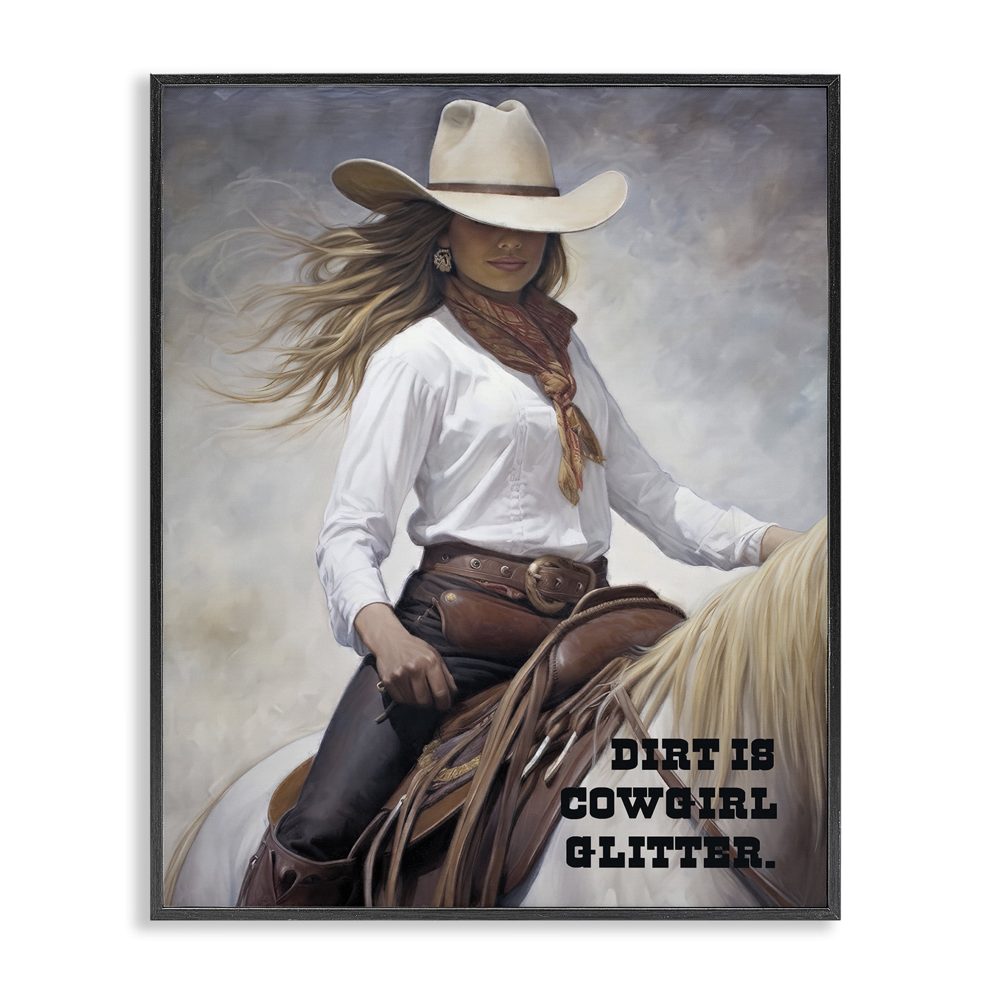 Stupell Industries Dirt Is Cowgirl Glitter People Painting Black Framed Art Print Wall Art, 24 x 30