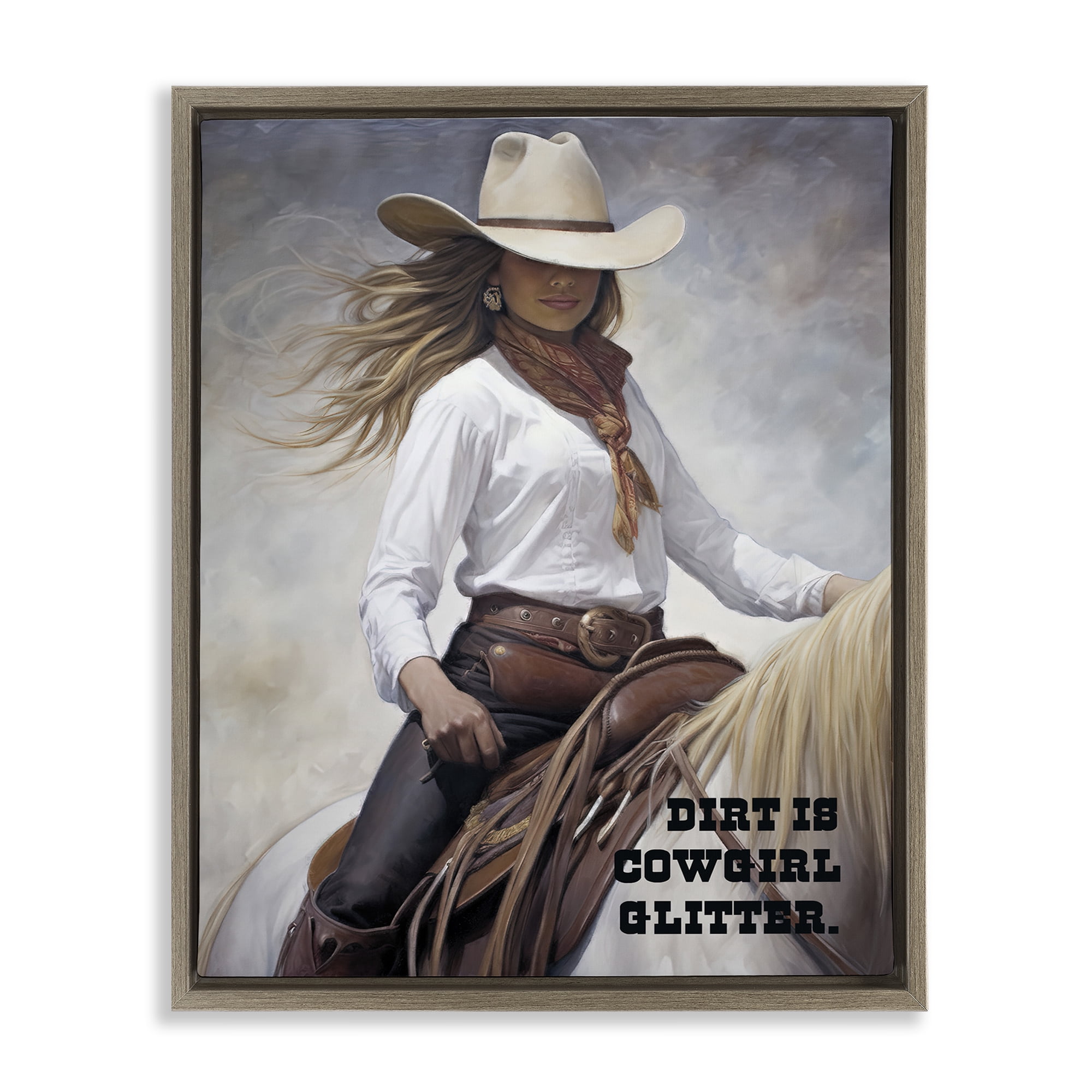 Stupell Industries Dirt Is Cowgirl Glitter People Painting Brown Floater Framed Canvas Art Print Wall Art, 17 x 21