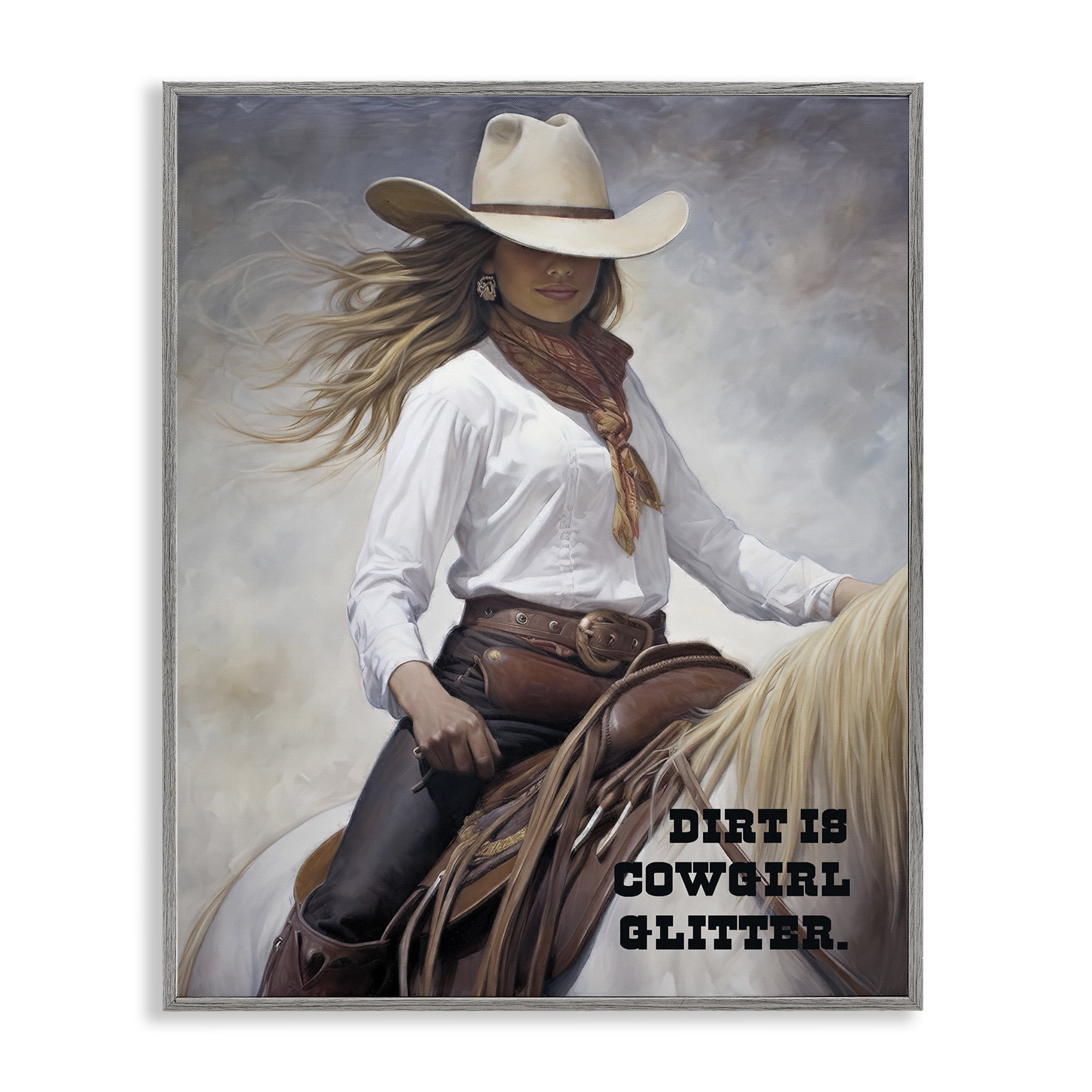 Stupell Industries Dirt Is Cowgirl Glitter People Painting Gray Framed Art Print Wall Art, 11 x 14