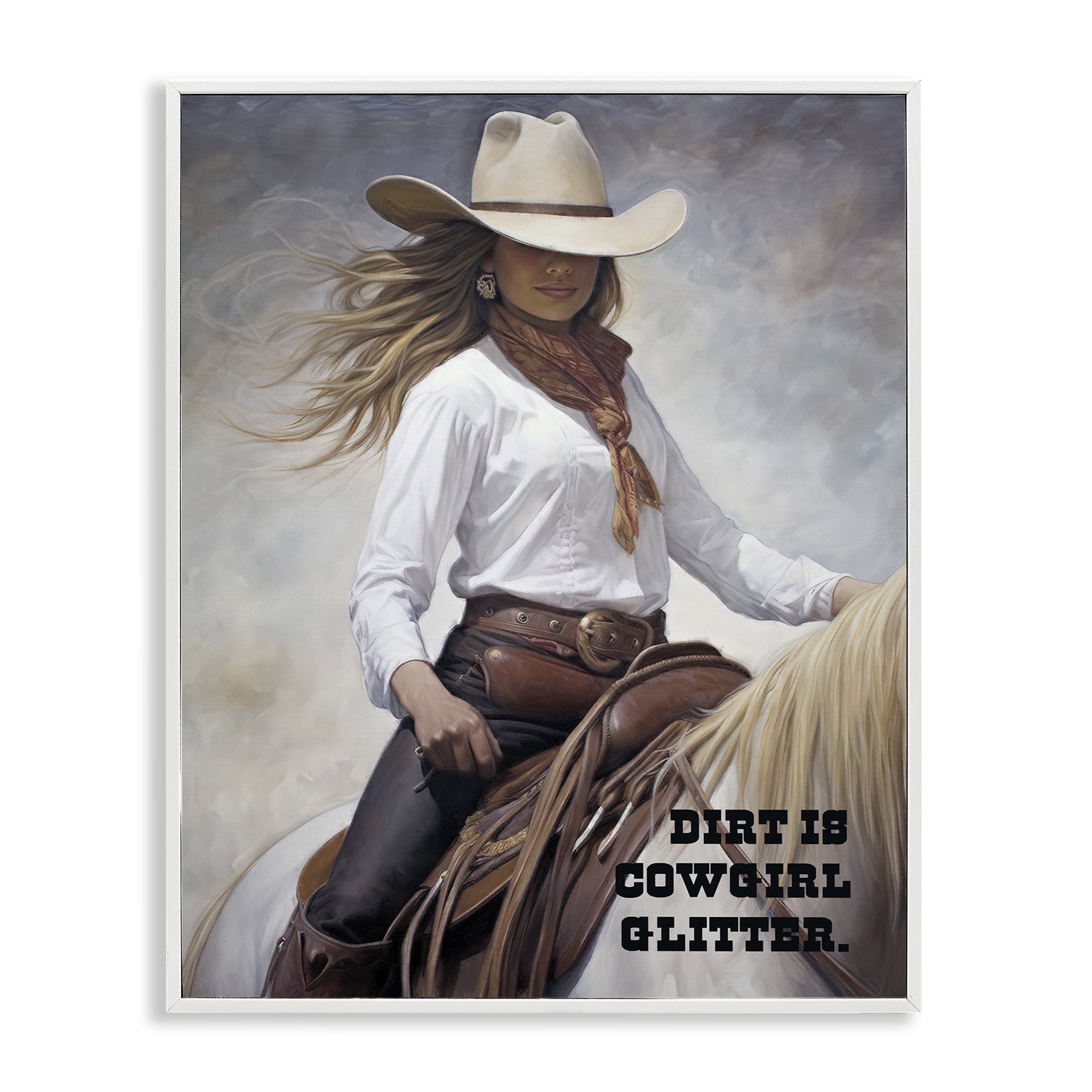 Stupell Industries Dirt Is Cowgirl Glitter People Painting White Framed Art Print Wall Art, 11 x 14