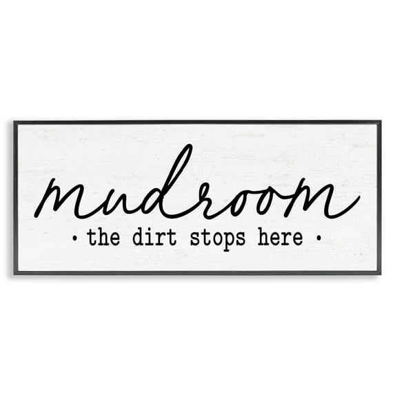Stupell Industries Dirt Stops Here Mudroom Sign Rustic Grain Pattern Graphic Art Black Framed Art Print Wall Art, Design by Lettered and Lined