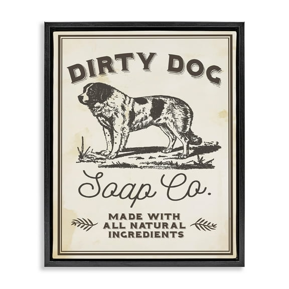 Stupell Industries Dirty Dog Soap Co Vintage Sign Jet Black Framed Floating Canvas Wall Art, 16x20, by Daphne Polselli
