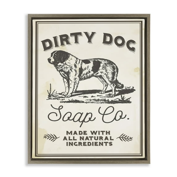 Stupell Industries Dirty Dog Soap Vintage Sign Animals & Insects Painting Brown Floater Framed Canvas Art Print Wall Art, 25 x 31