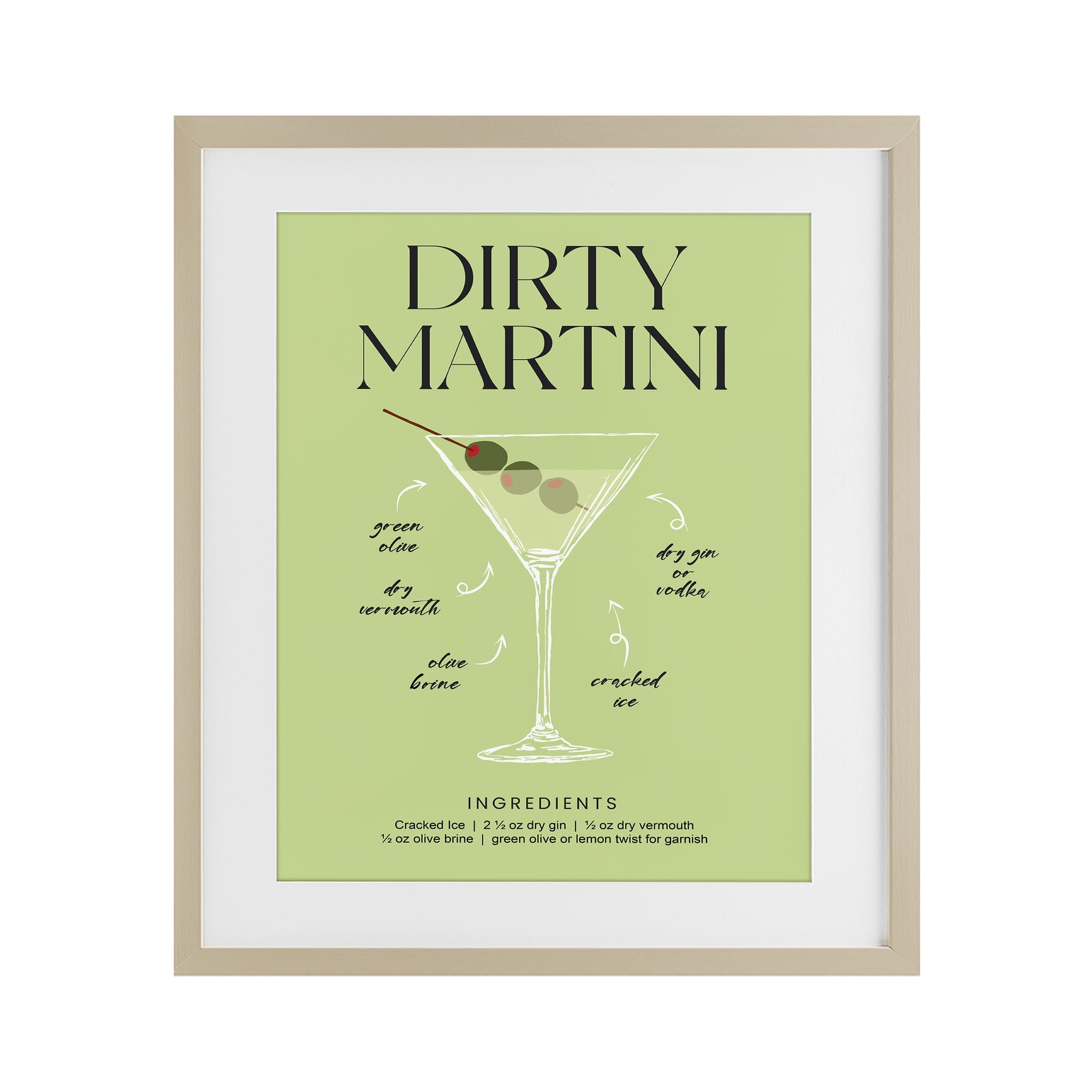Stupell Industries Dirty Martini Green Recipe Birch Framed Print Under Glass, design by Lettered and Lined