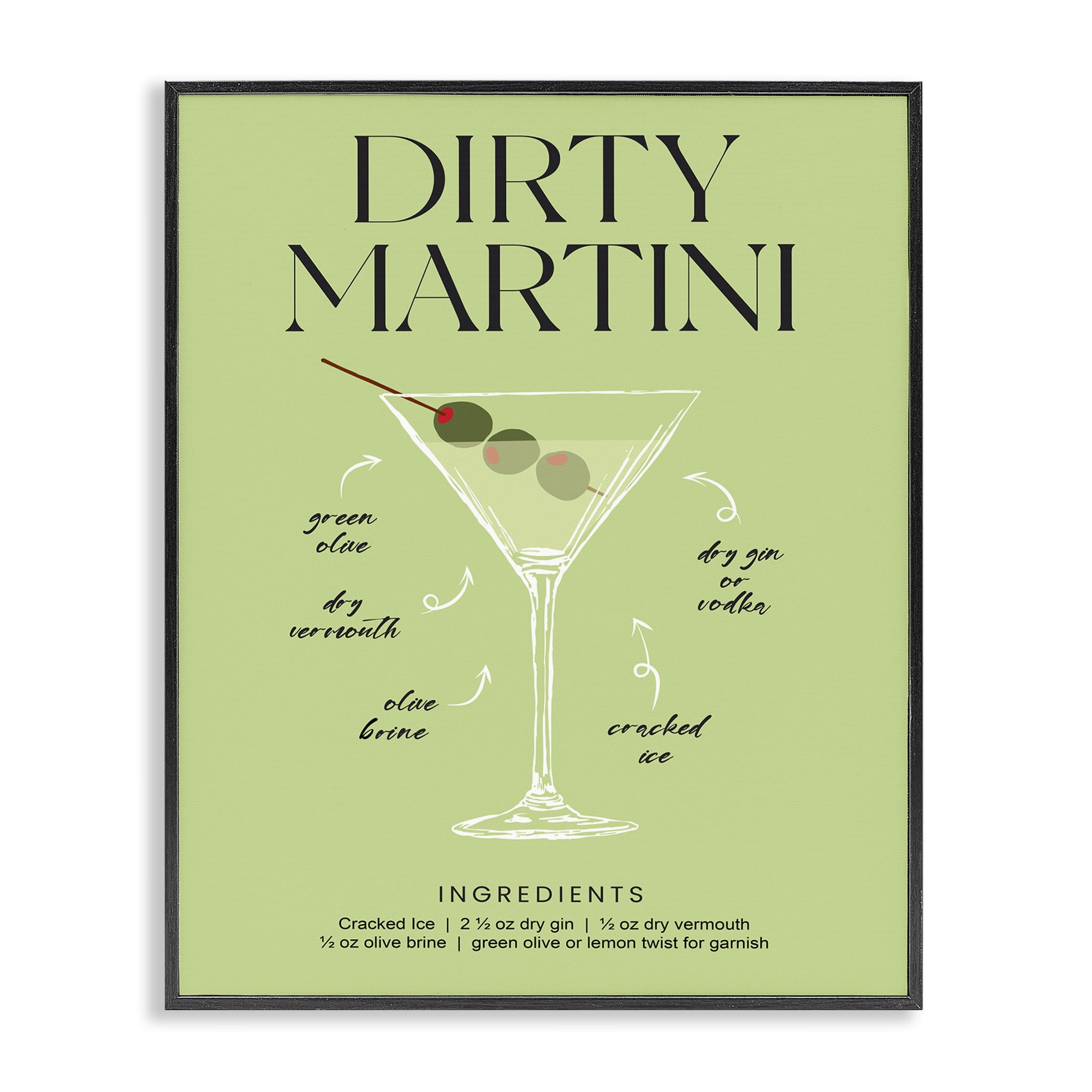 Stupell Industries Dirty Martini Green Recipe Black Framed Giclee Art, design by Lettered and Lined